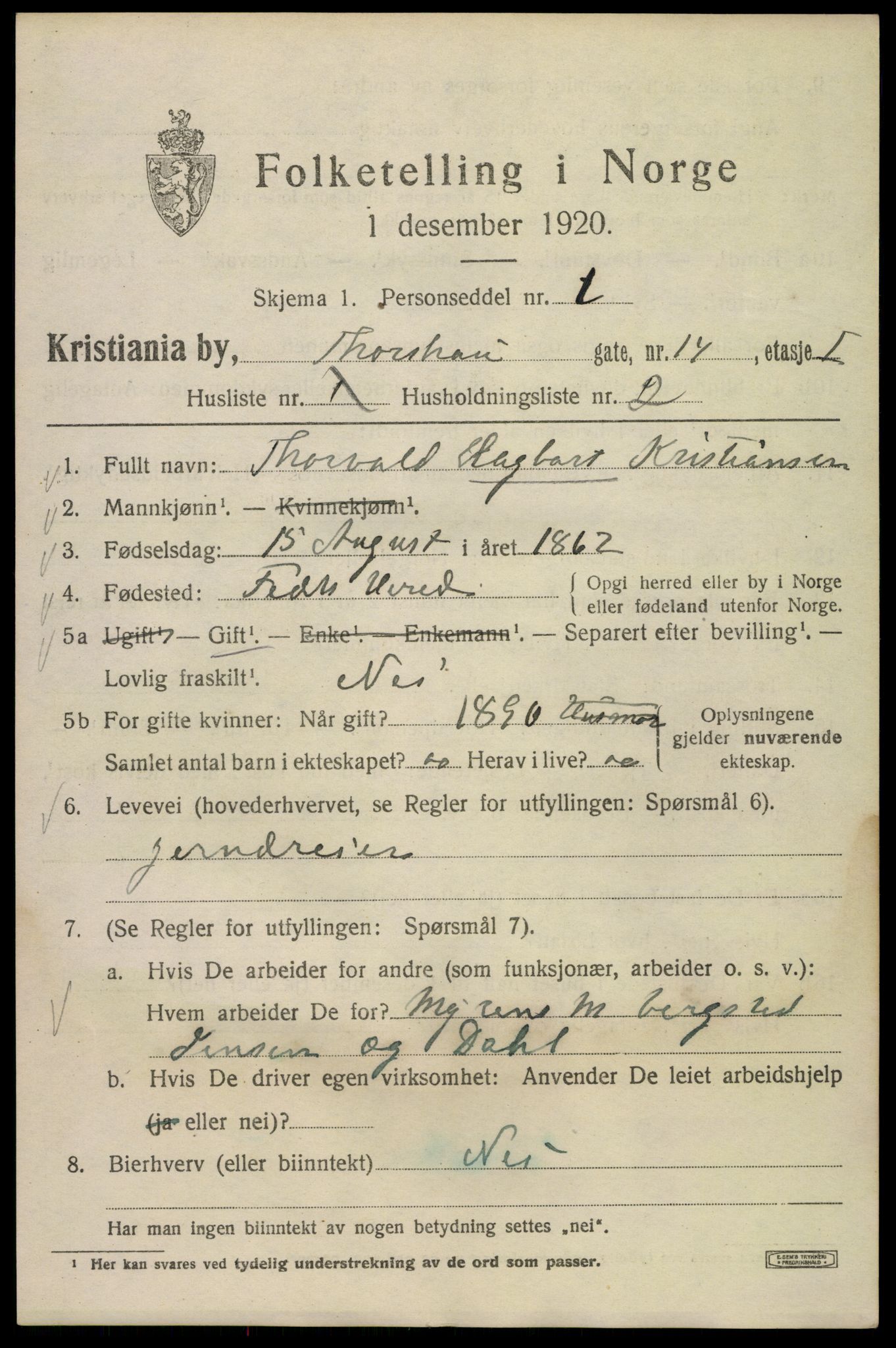 SAO, 1920 census for Kristiania, 1920, p. 592495