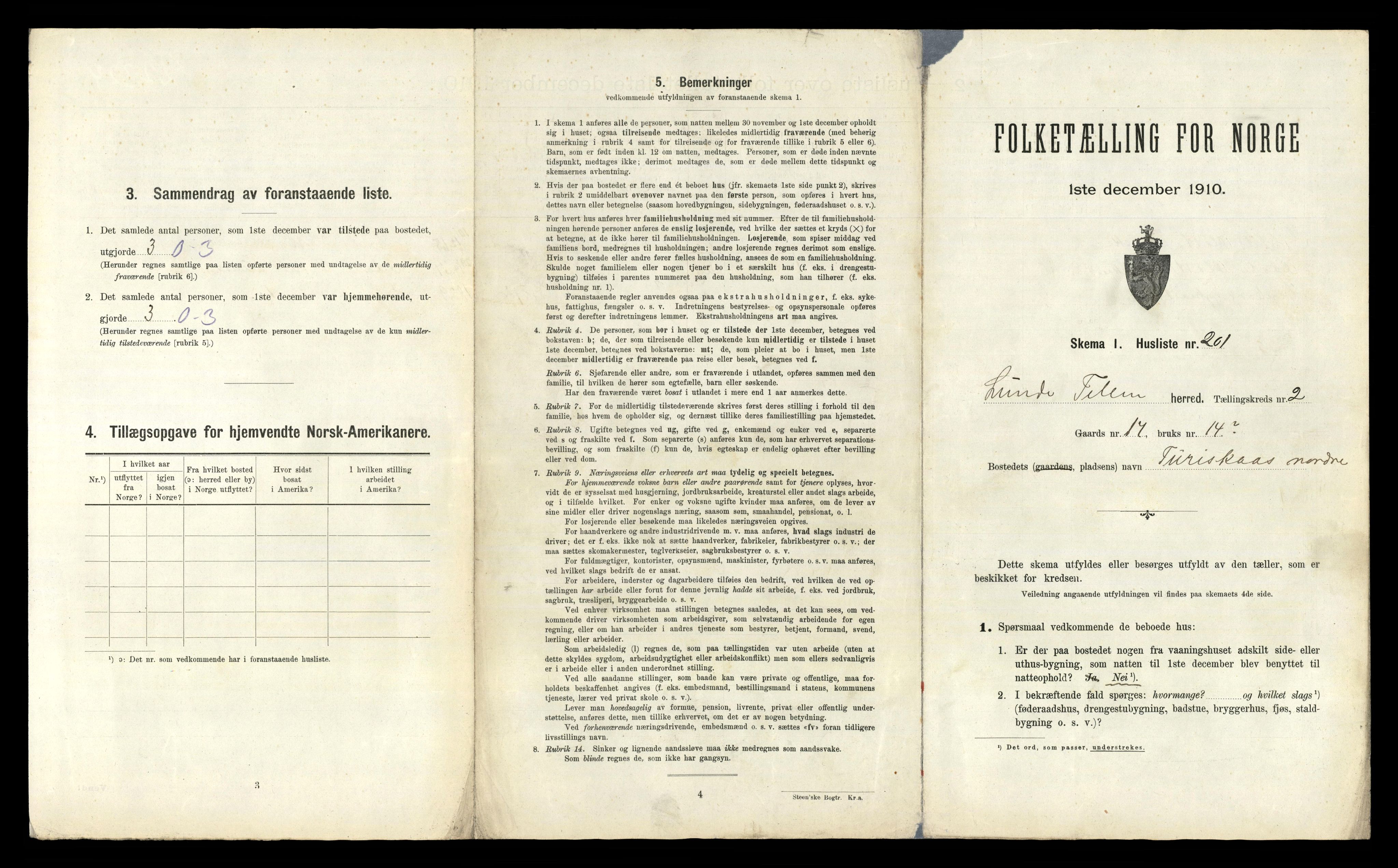 RA, 1910 census for Lunde, 1910, p. 654