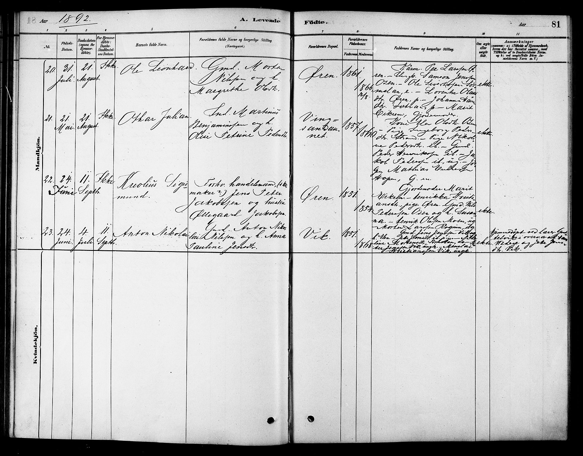 Ministerialprotokoller, klokkerbøker og fødselsregistre - Sør-Trøndelag, AV/SAT-A-1456/658/L0722: Parish register (official) no. 658A01, 1879-1896, p. 81