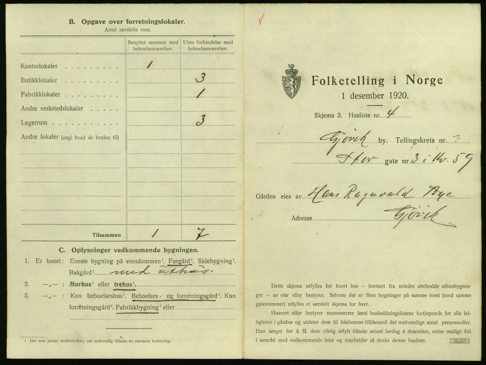 SAH, 1920 census for Gjøvik, 1920, p. 272