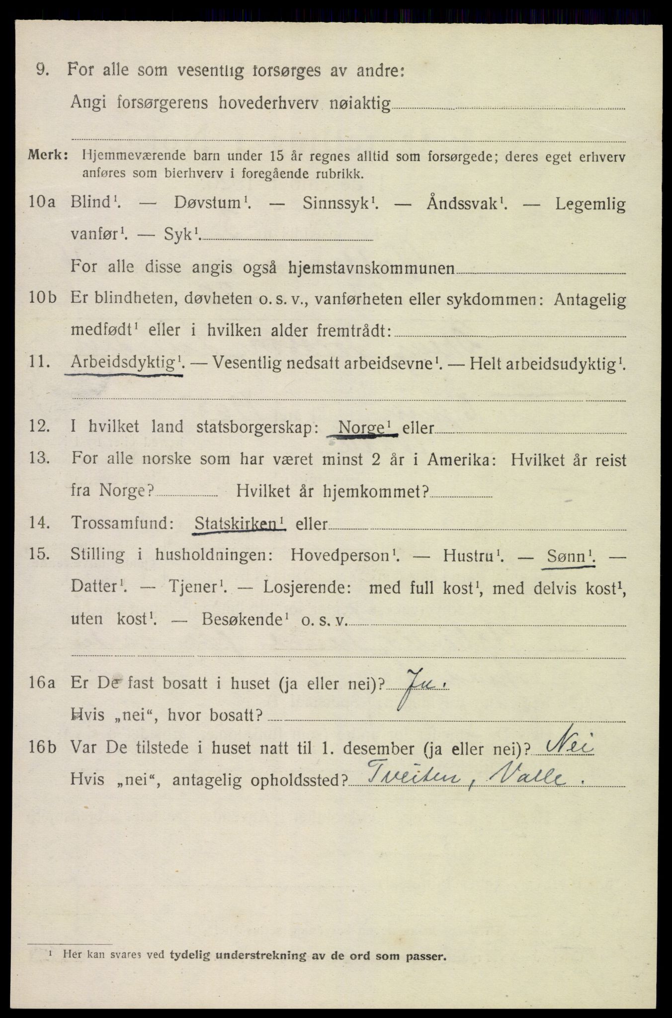 SAK, 1920 census for Valle, 1920, p. 2300