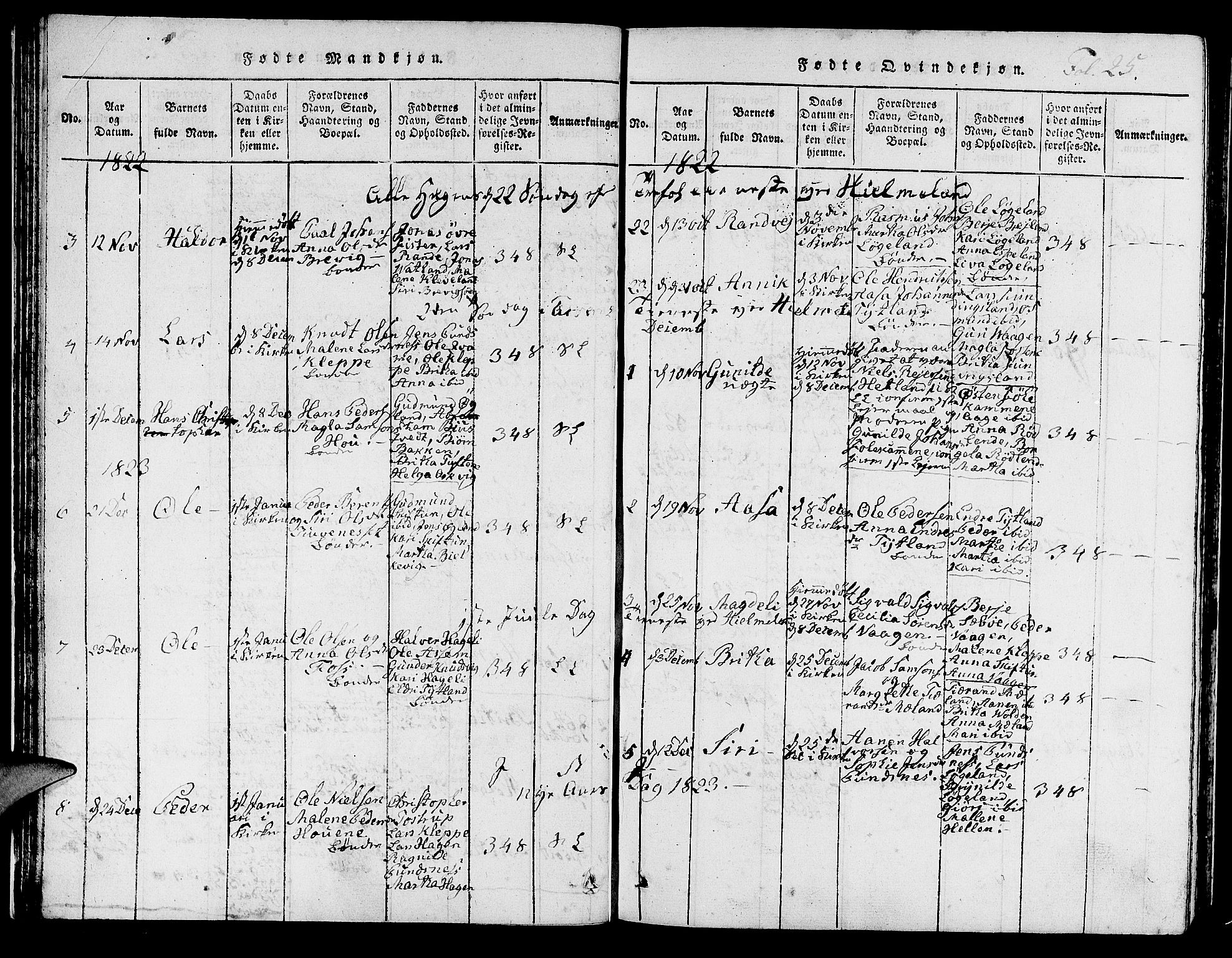 Hjelmeland sokneprestkontor, AV/SAST-A-101843/01/IV/L0003: Parish register (official) no. A 3, 1816-1834, p. 25