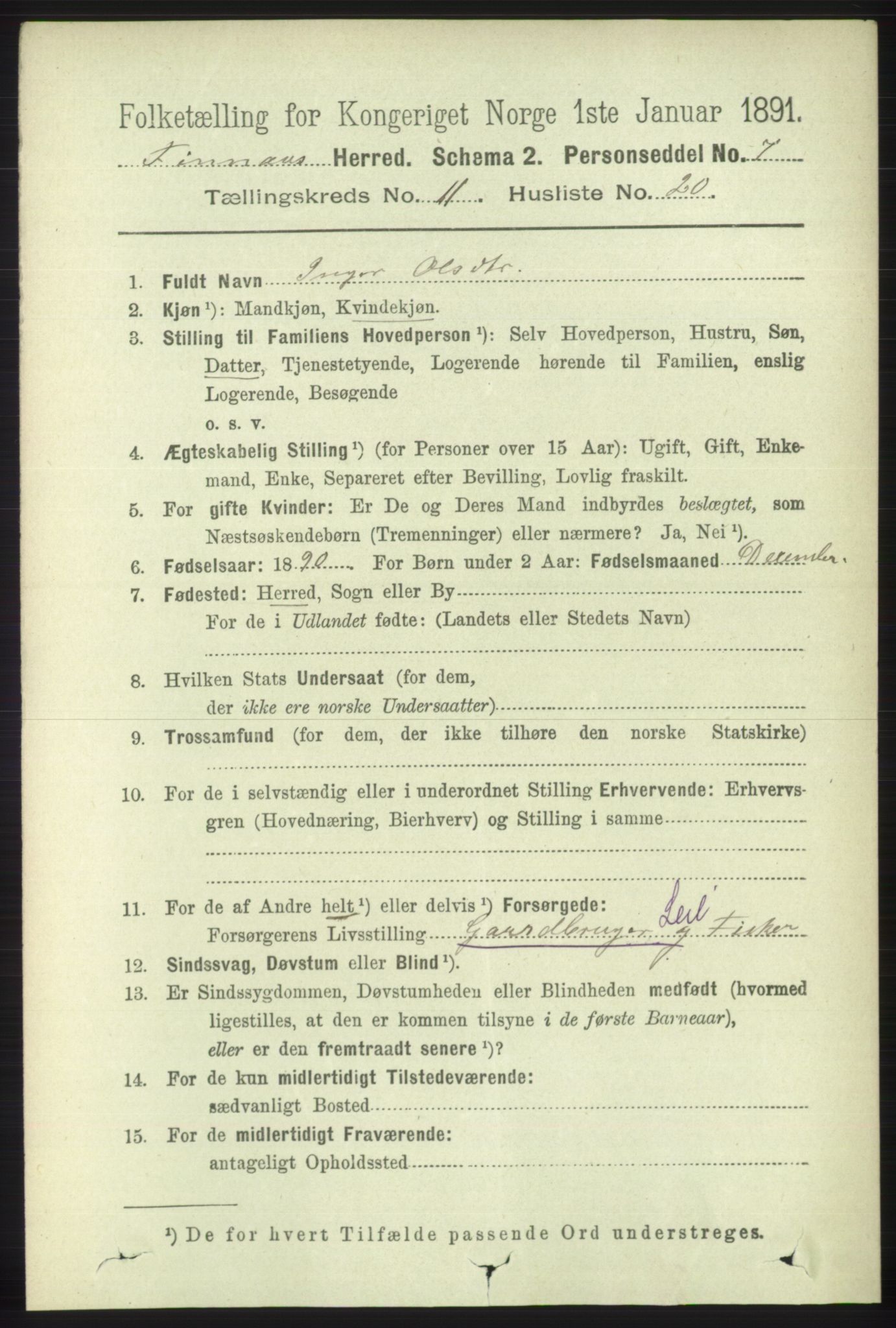 RA, 1891 census for 1218 Finnås, 1891, p. 5241