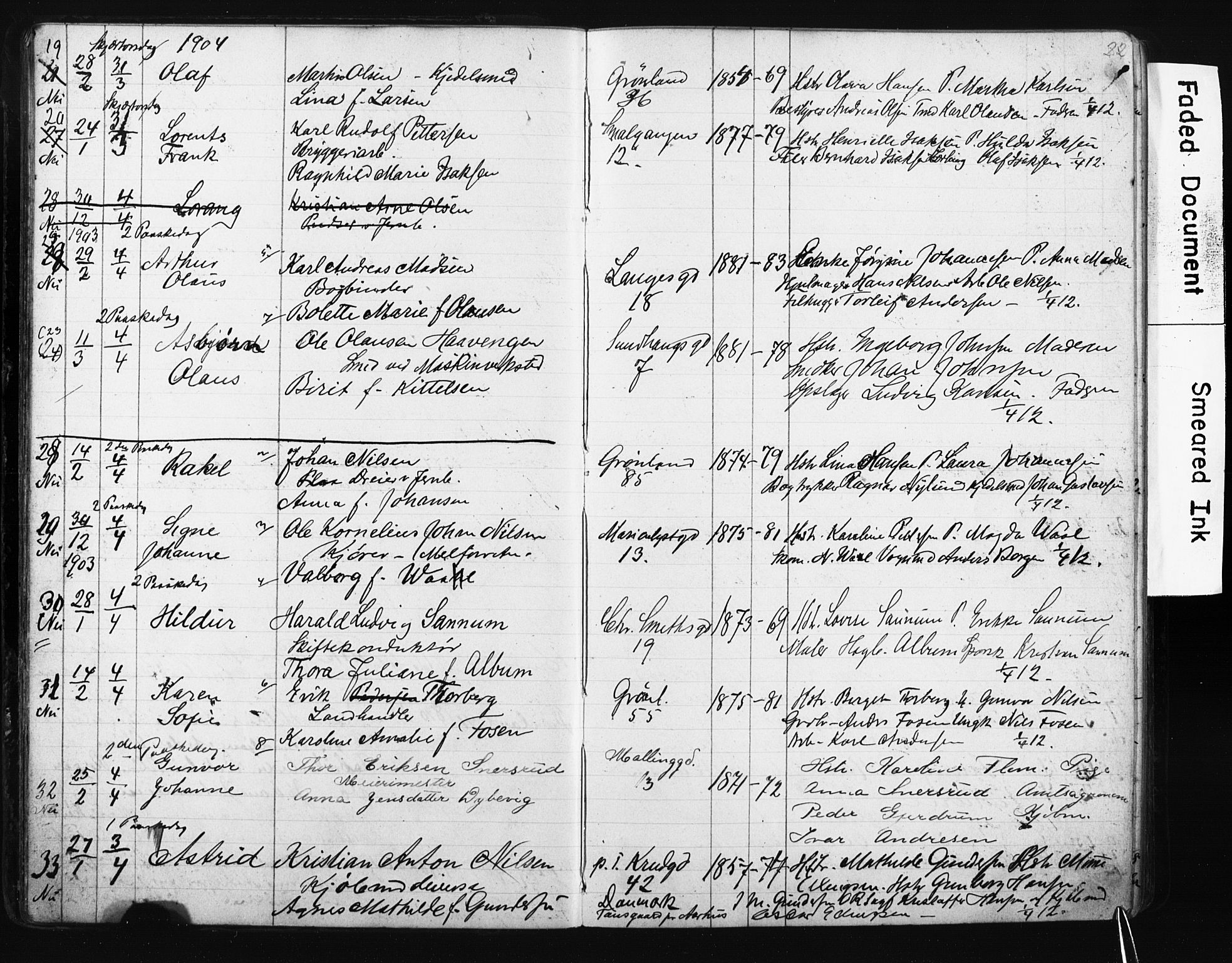 Strømsø kirkebøker, AV/SAKO-A-246/Y/Ya/L0006: Parish register draft no. I 6, 1903-1915, p. 22