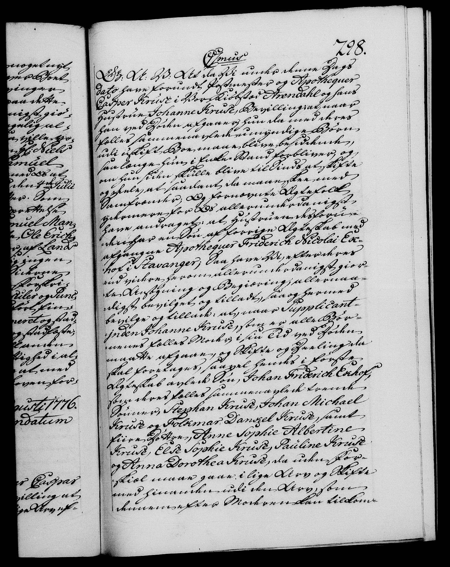 Danske Kanselli 1572-1799, RA/EA-3023/F/Fc/Fca/Fcaa/L0047: Norske registre, 1776-1778, p. 298a