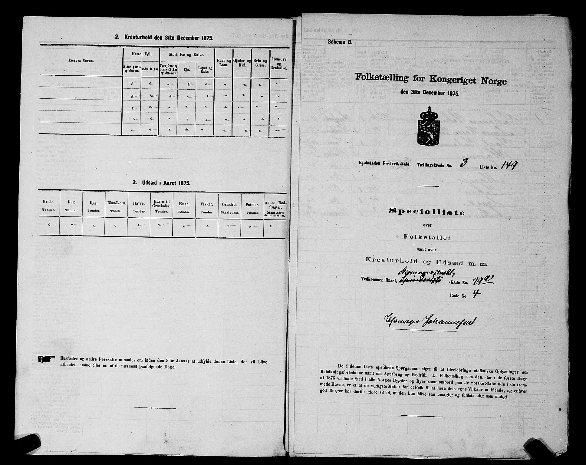 RA, 1875 census for 0101P Fredrikshald, 1875, p. 350