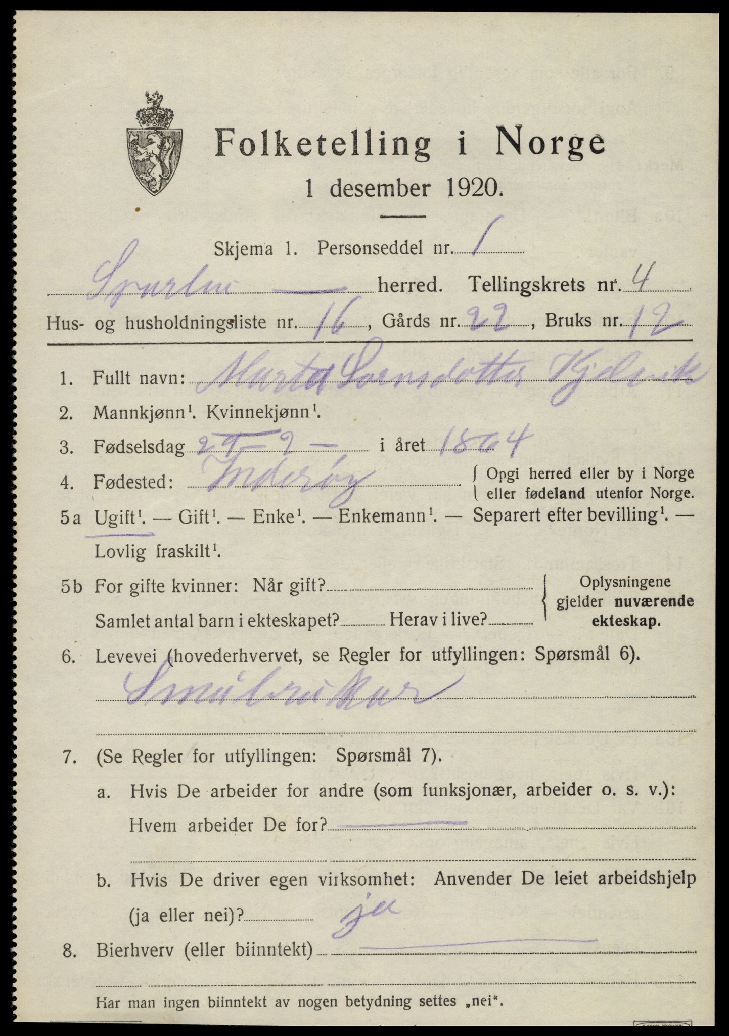 SAT, 1920 census for Sparbu, 1920, p. 5353