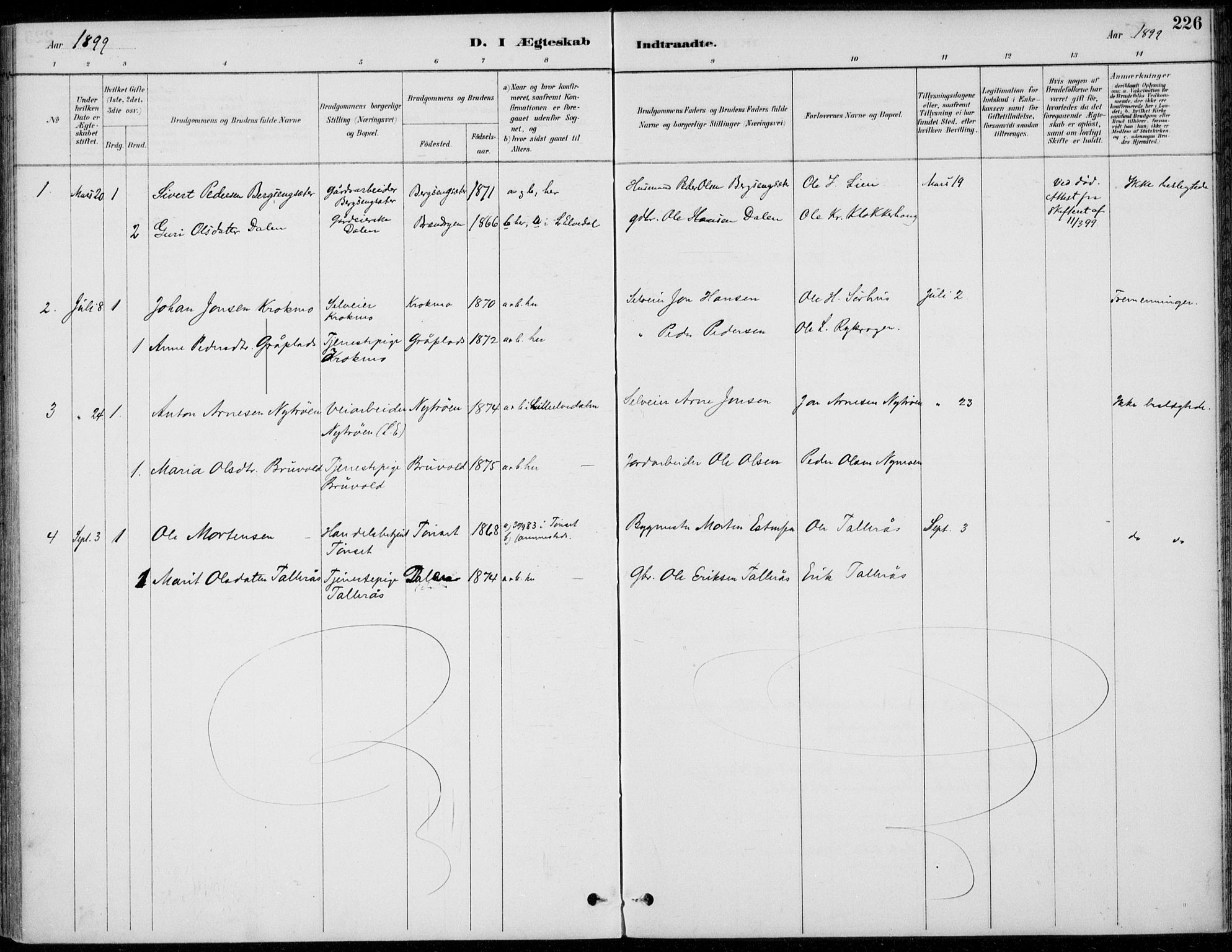 Alvdal prestekontor, SAH/PREST-060/H/Ha/Haa/L0003: Parish register (official) no. 3, 1886-1912, p. 226