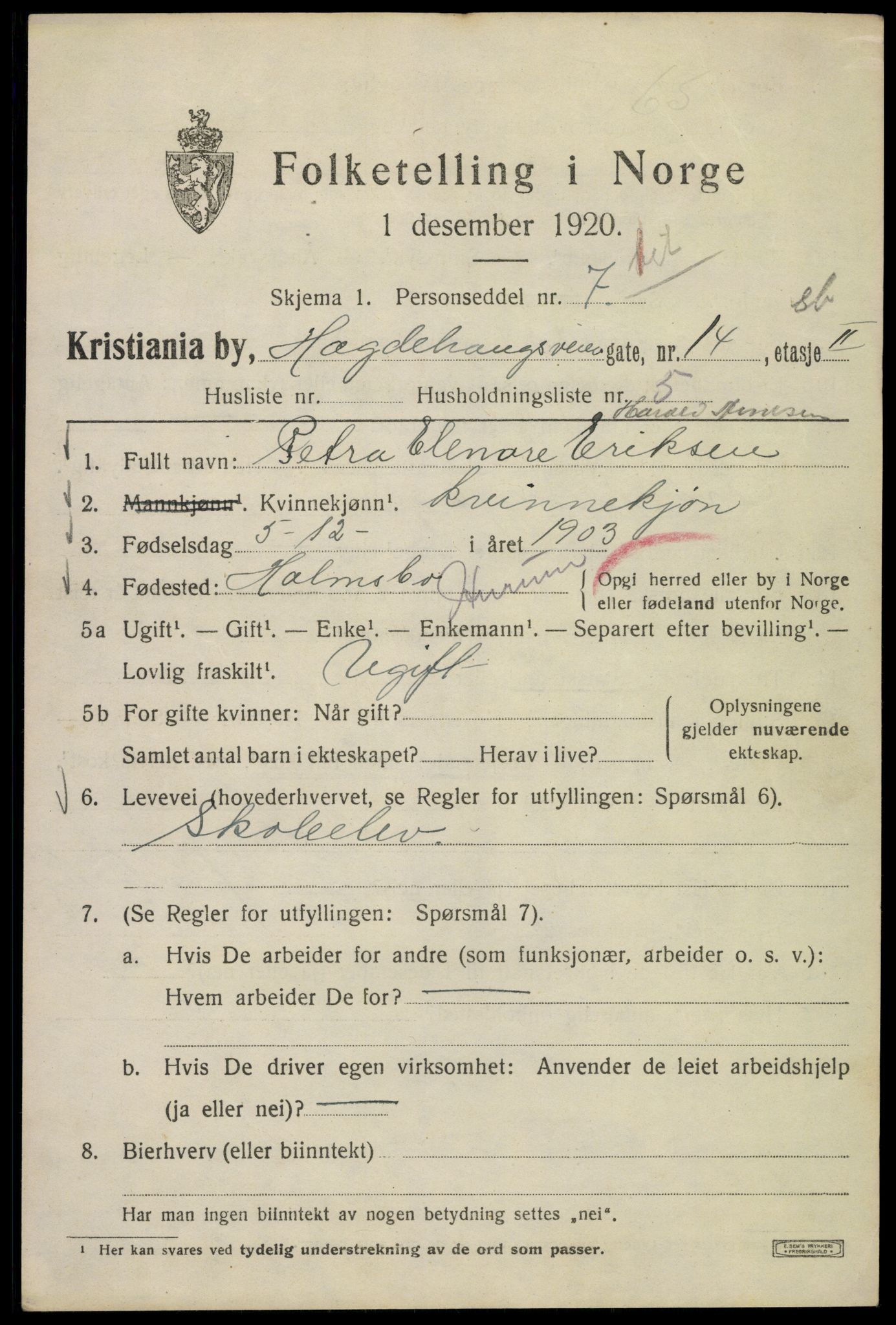 SAO, 1920 census for Kristiania, 1920, p. 302967