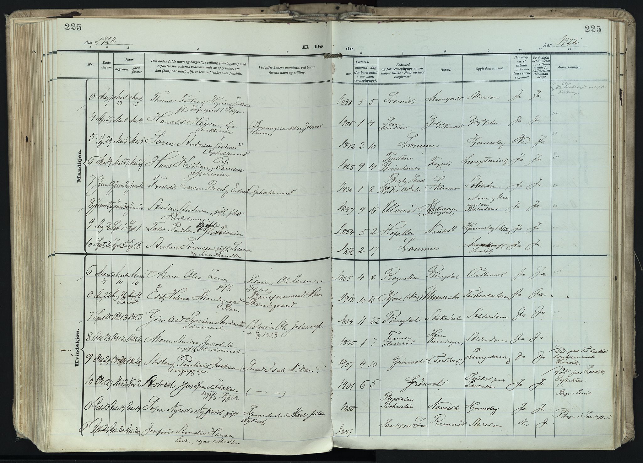 Hedrum kirkebøker, AV/SAKO-A-344/F/Fa/L0011: Parish register (official) no. I 11, 1919-1933, p. 225