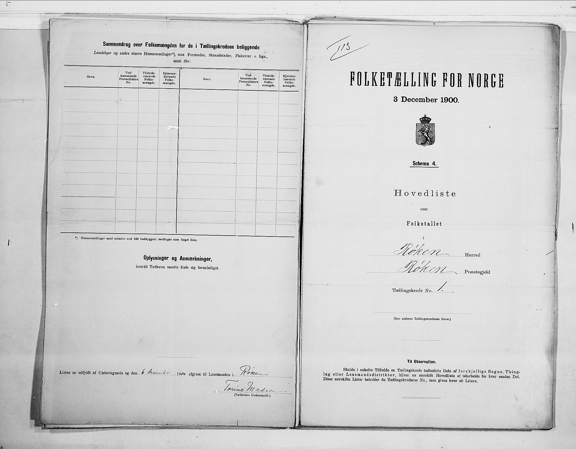 RA, 1900 census for Røyken, 1900, p. 6