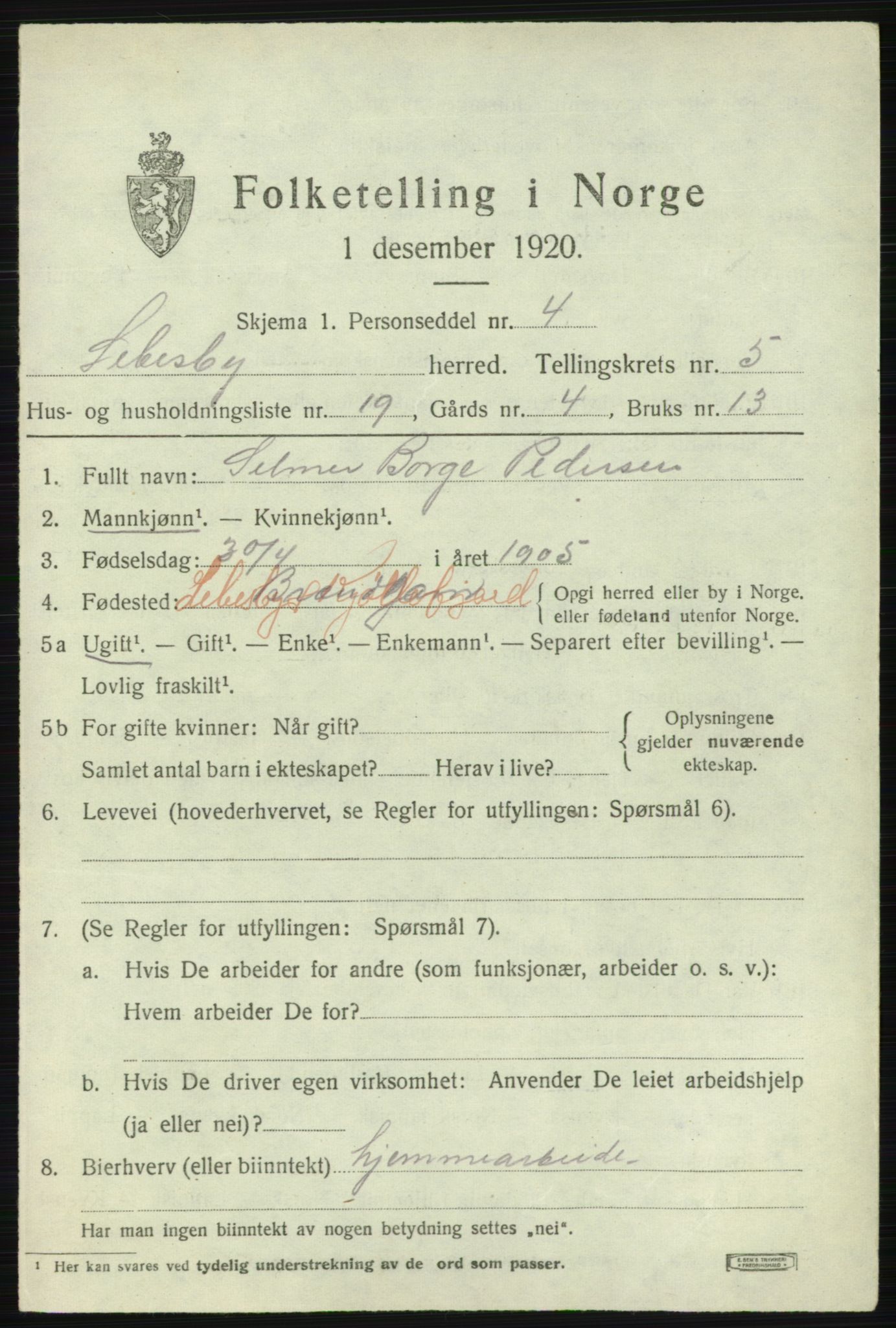 SATØ, 1920 census for Lebesby, 1920, p. 2615