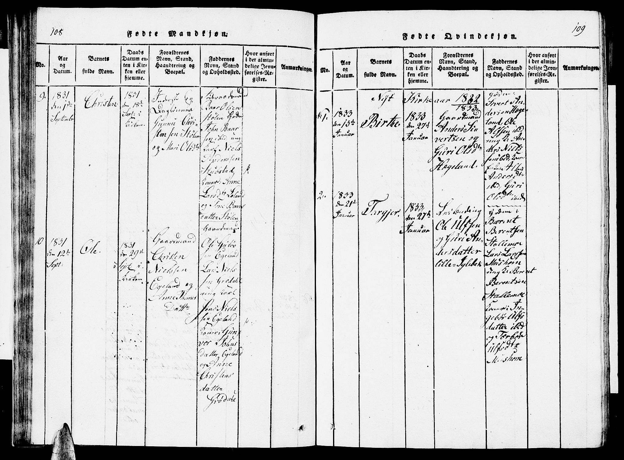 Vennesla sokneprestkontor, AV/SAK-1111-0045/Fb/Fbc/L0001: Parish register (copy) no. B 1, 1820-1834, p. 108-109