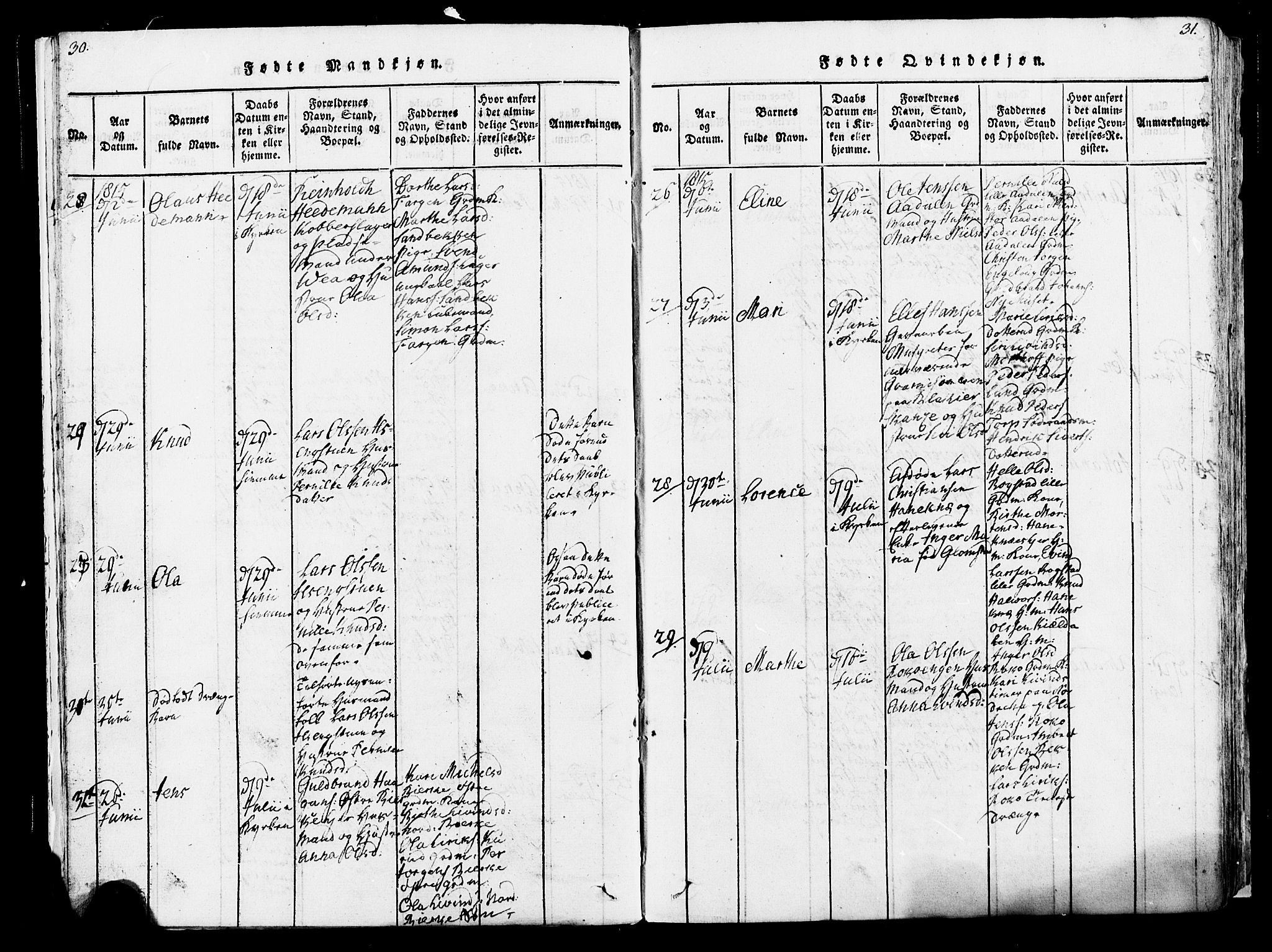 Løten prestekontor, SAH/PREST-022/K/Ka/L0005: Parish register (official) no. 5, 1814-1832, p. 30-31