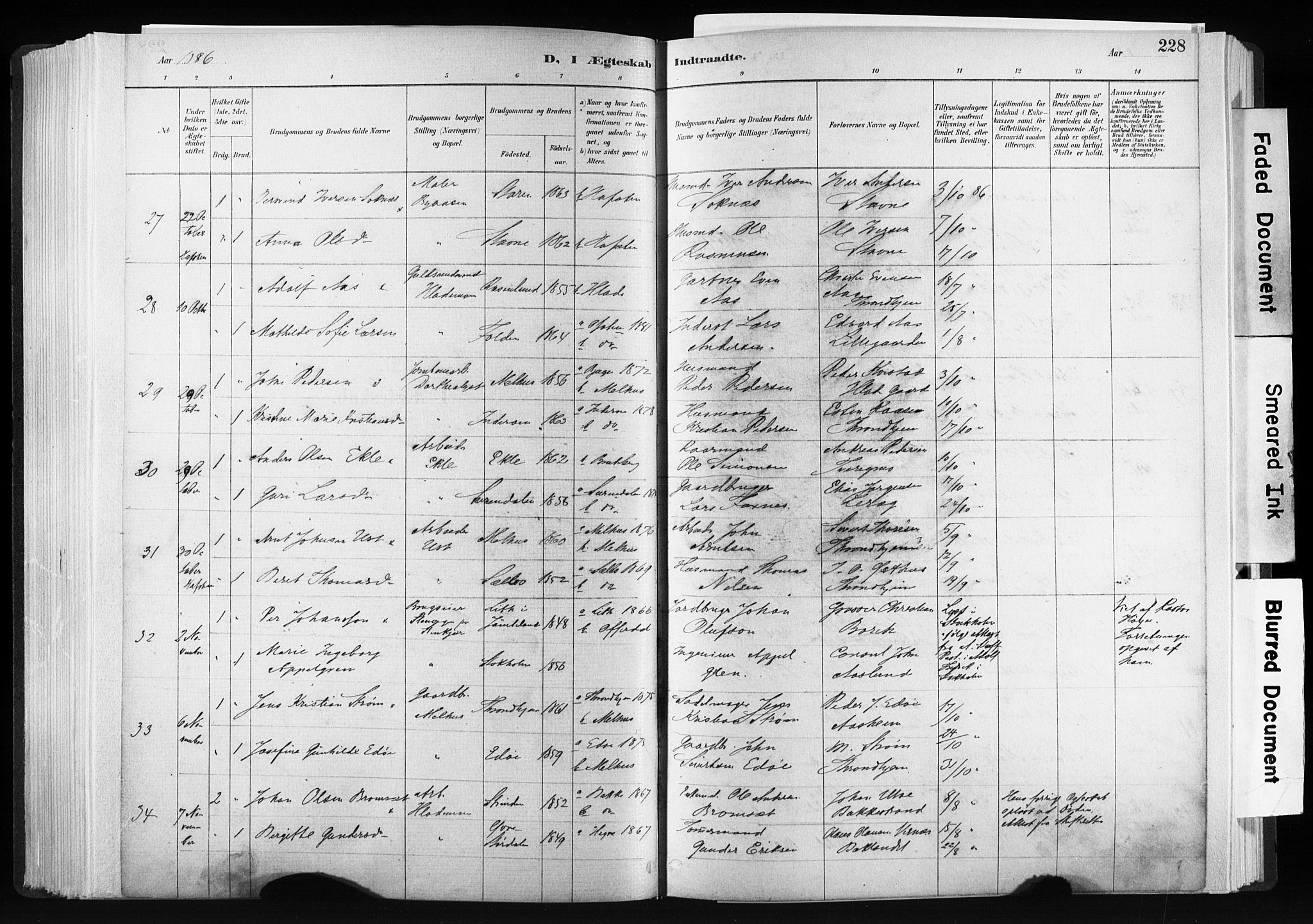 Ministerialprotokoller, klokkerbøker og fødselsregistre - Sør-Trøndelag, SAT/A-1456/606/L0300: Parish register (official) no. 606A15, 1886-1893, p. 228