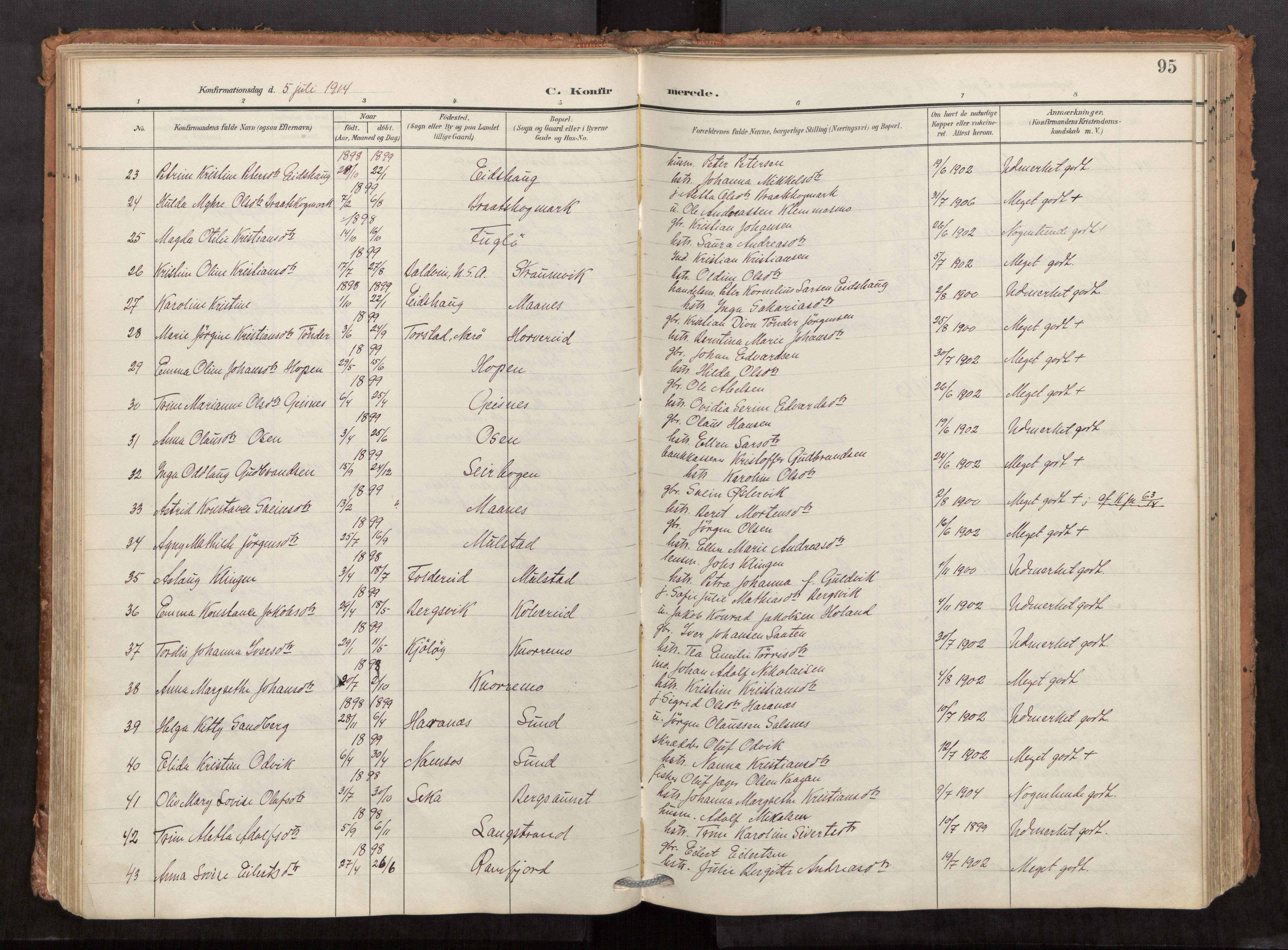 Kolvereid sokneprestkontor, SAT/A-1171/H/Ha/Haa/L0001: Parish register (official) no. 1, 1903-1922, p. 95