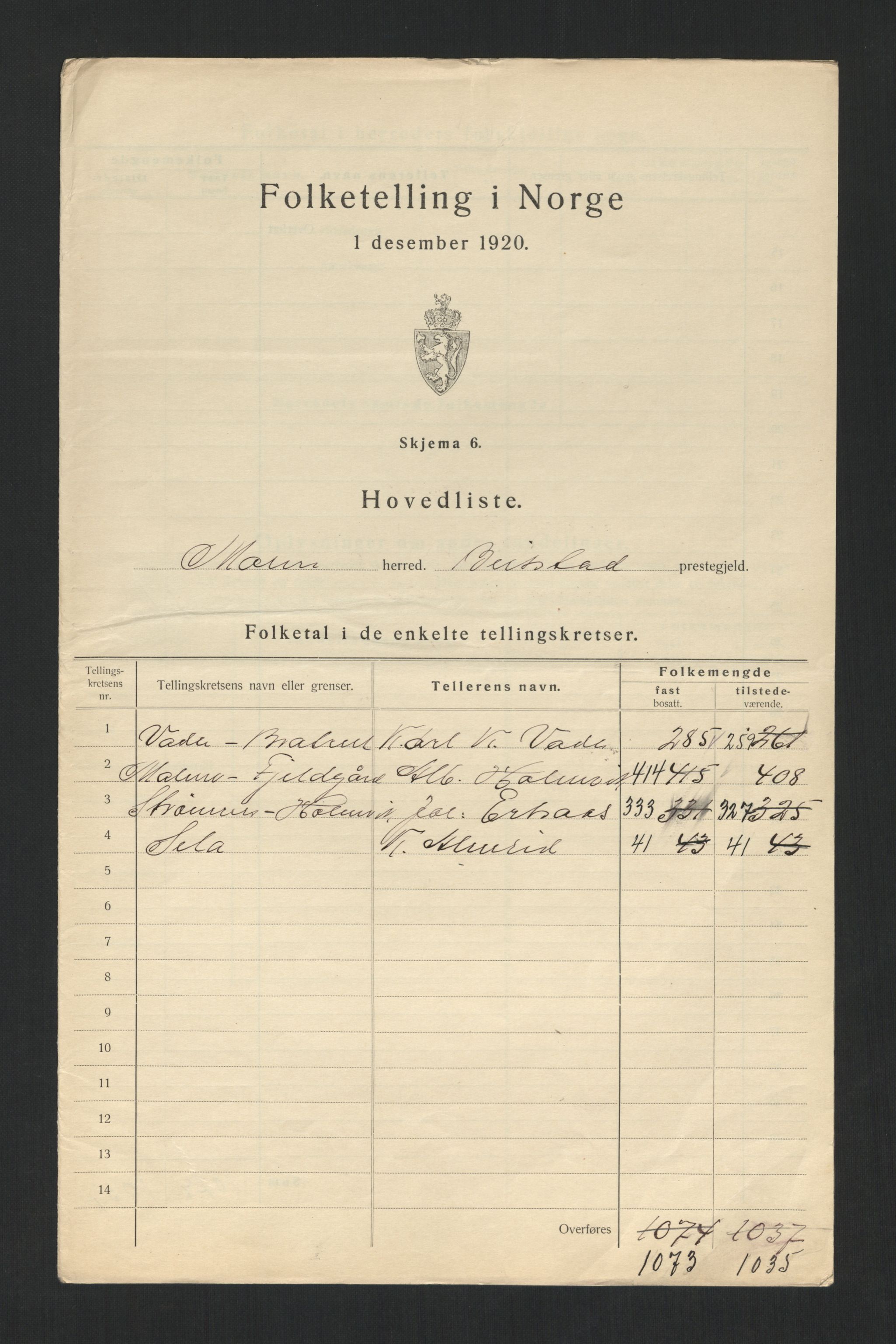 SAT, 1920 census for Malm, 1920, p. 4