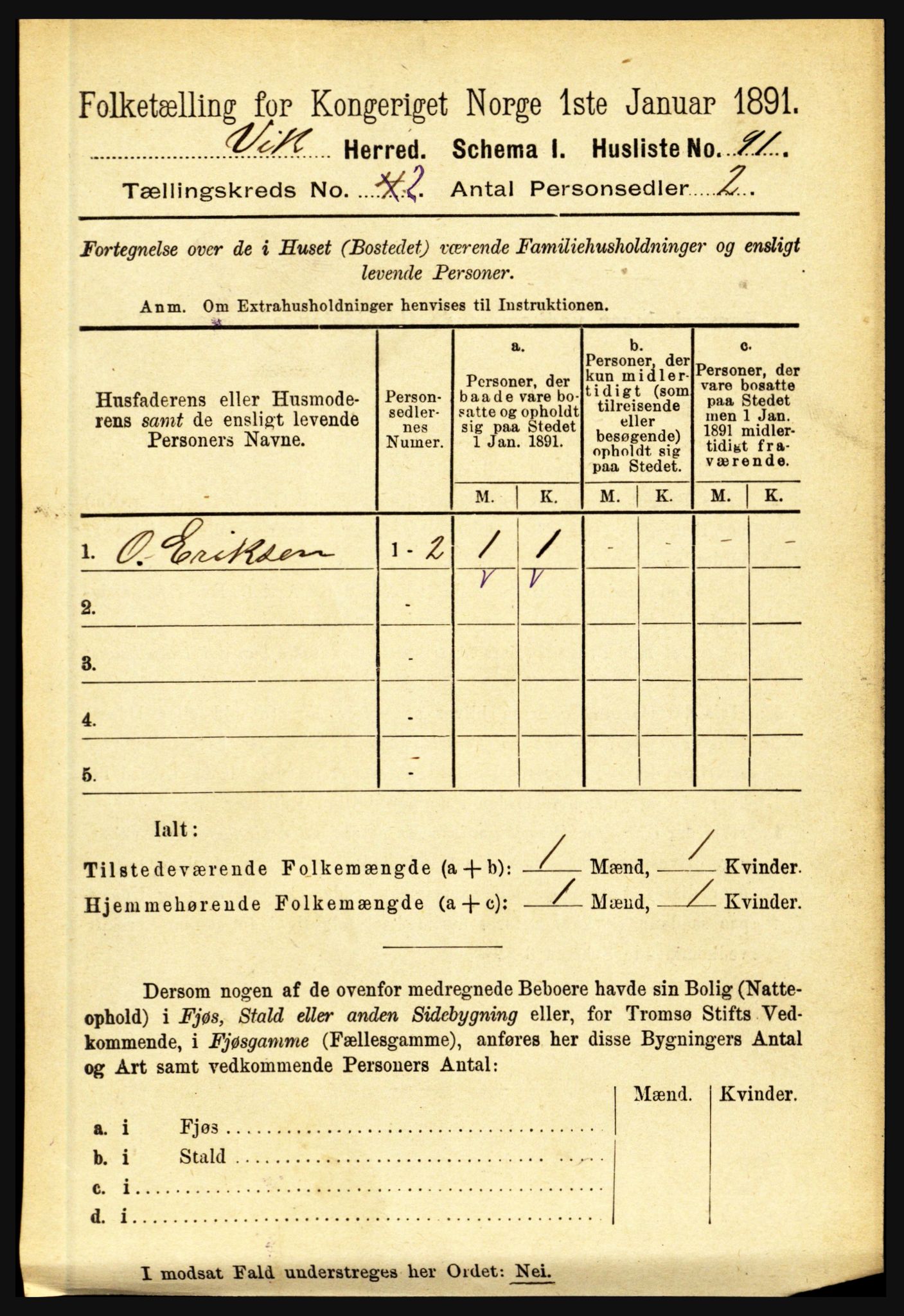 RA, 1891 census for 1417 Vik, 1891, p. 707