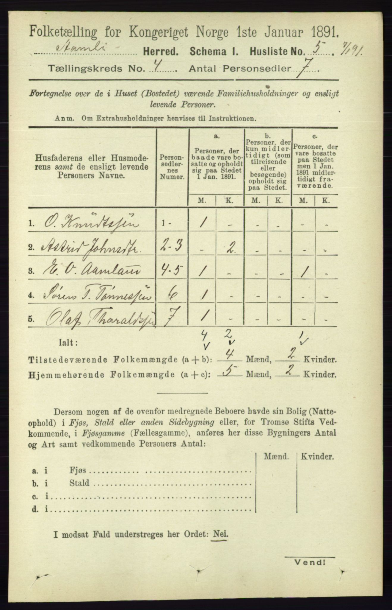 RA, 1891 census for 0929 Åmli, 1891, p. 415