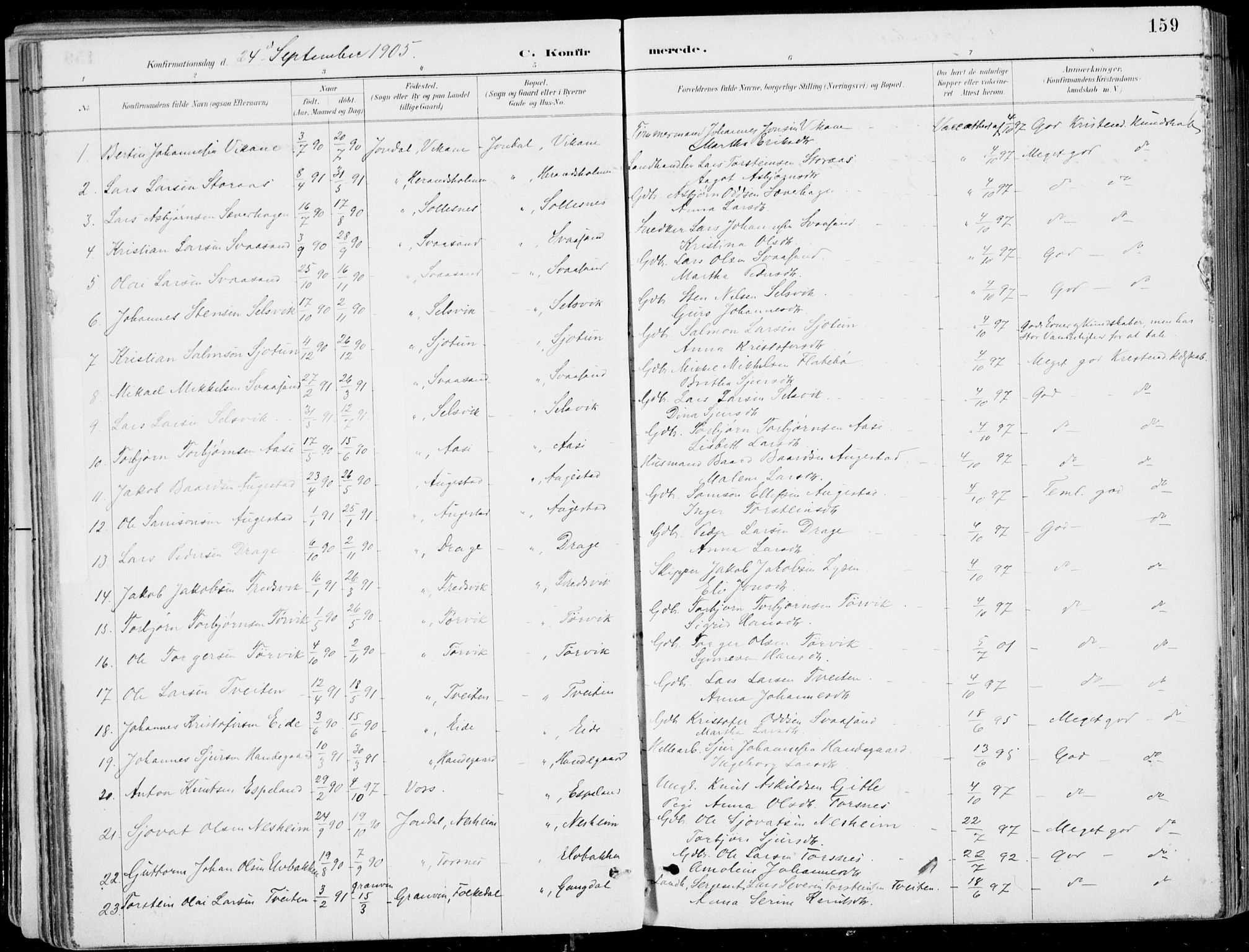Strandebarm sokneprestembete, SAB/A-78401/H/Haa: Parish register (official) no. E  1, 1886-1908, p. 159