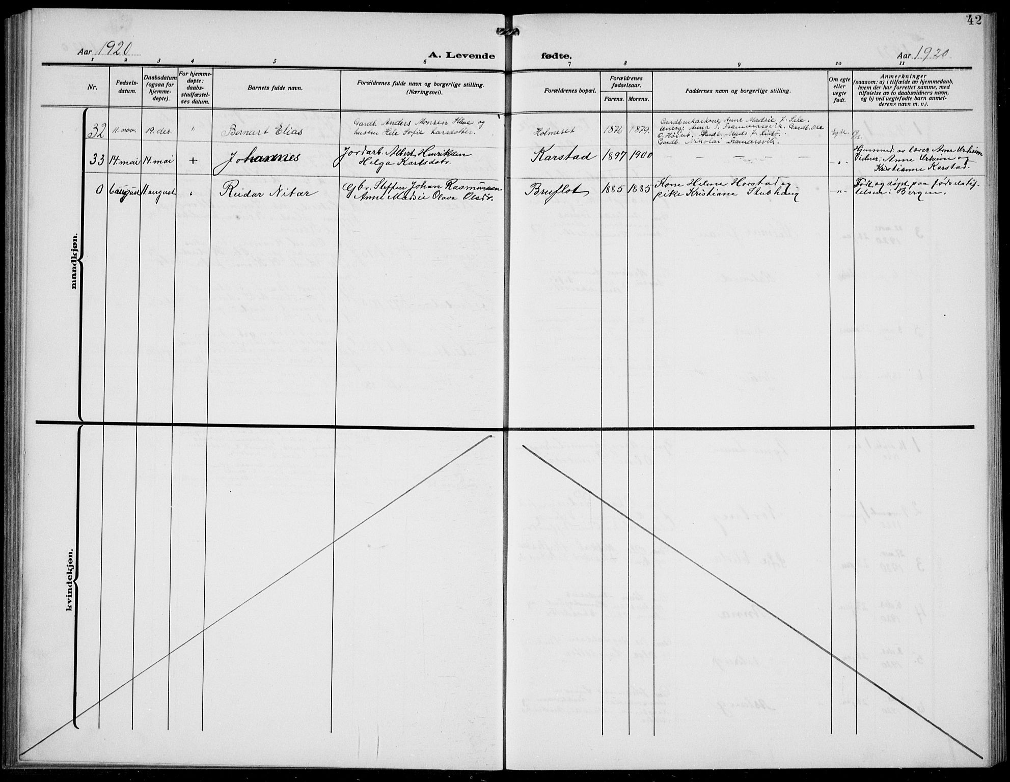 Førde sokneprestembete, AV/SAB-A-79901/H/Hab/Habd/L0006: Parish register (copy) no. D 6, 1914-1937, p. 42