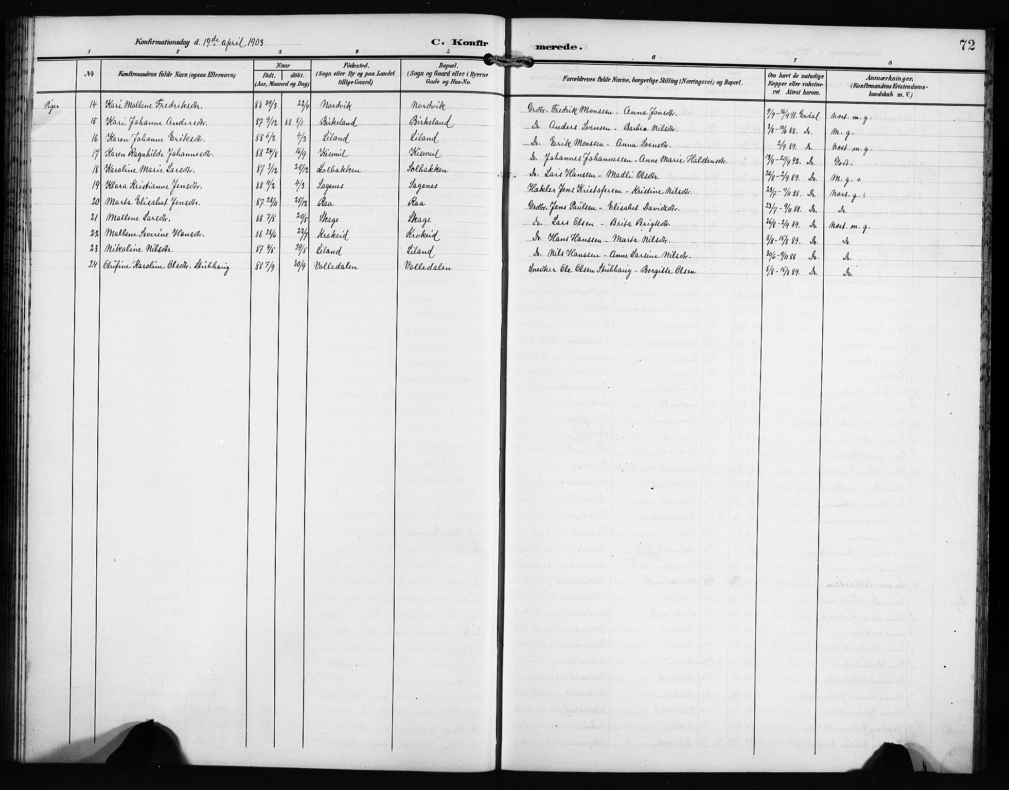 Fana Sokneprestembete, AV/SAB-A-75101/H/Hab/Haba/L0004: Parish register (copy) no. A 4, 1902-1912, p. 72