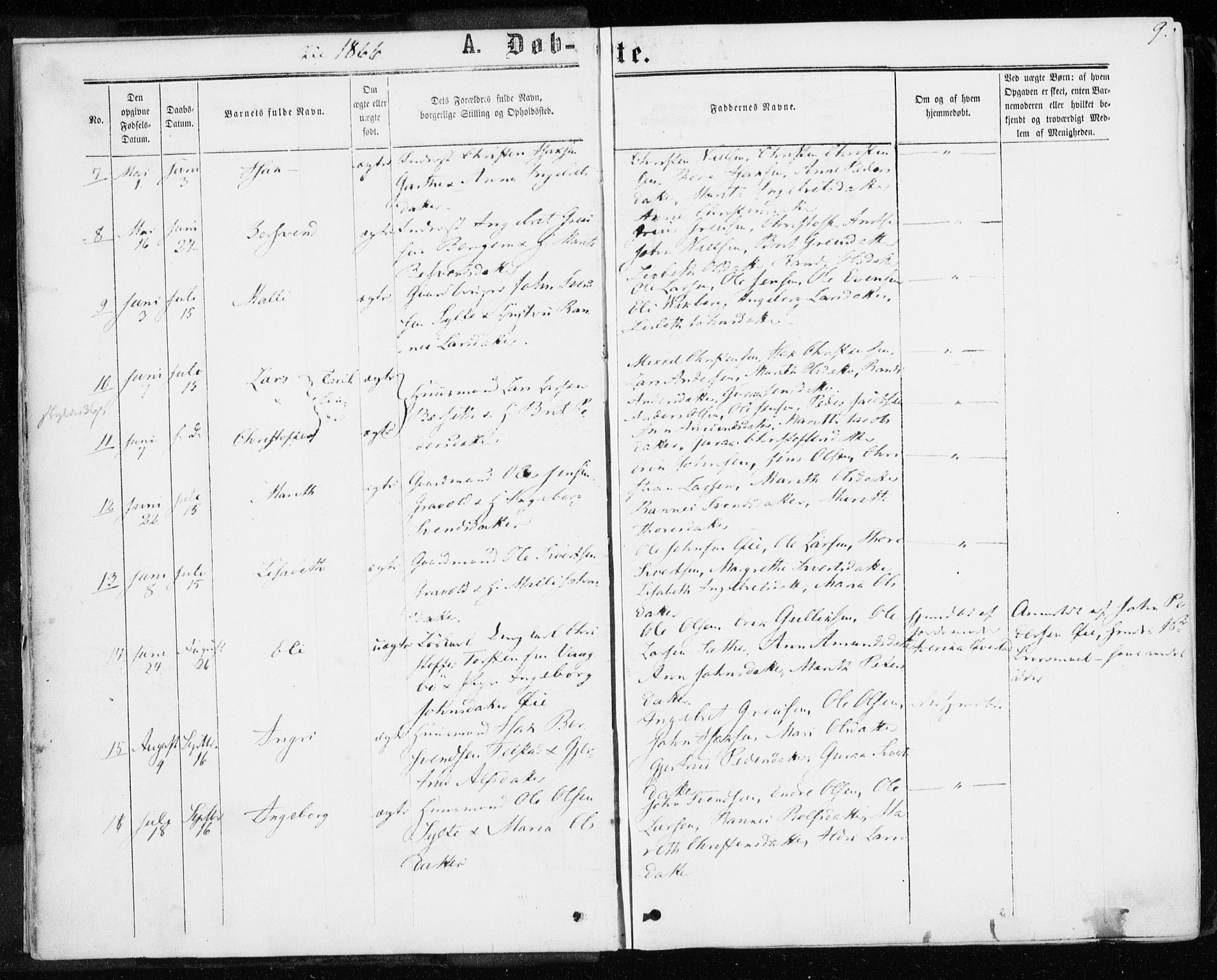 Ministerialprotokoller, klokkerbøker og fødselsregistre - Møre og Romsdal, AV/SAT-A-1454/595/L1045: Parish register (official) no. 595A07, 1863-1873, p. 9