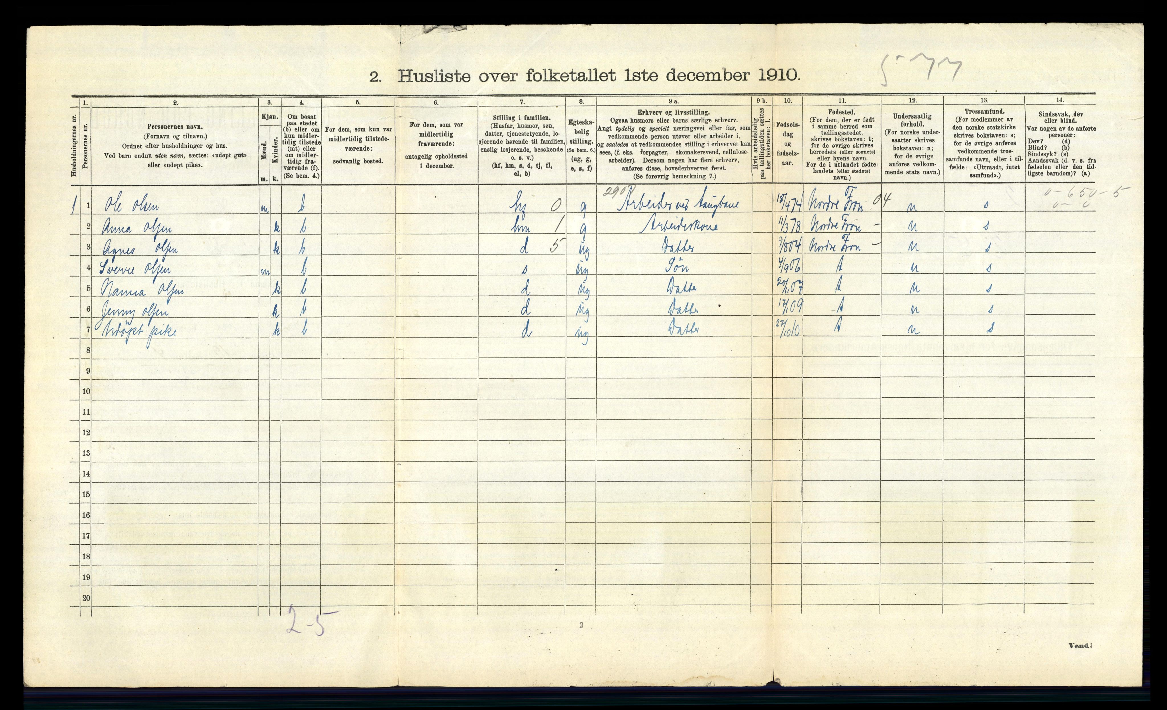 RA, 1910 census for Lille Elvedalen, 1910, p. 732