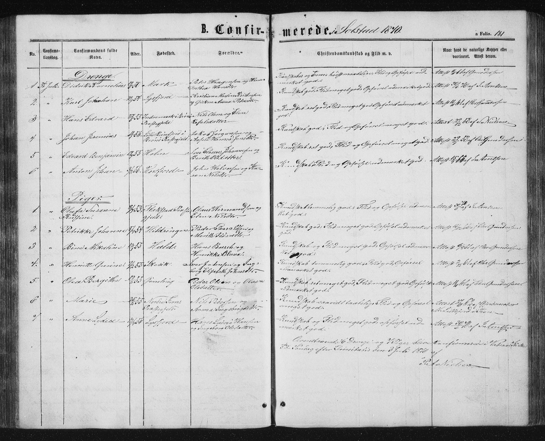 Ministerialprotokoller, klokkerbøker og fødselsregistre - Nordland, SAT/A-1459/810/L0159: Parish register (copy) no. 810C02 /2, 1863-1883, p. 181