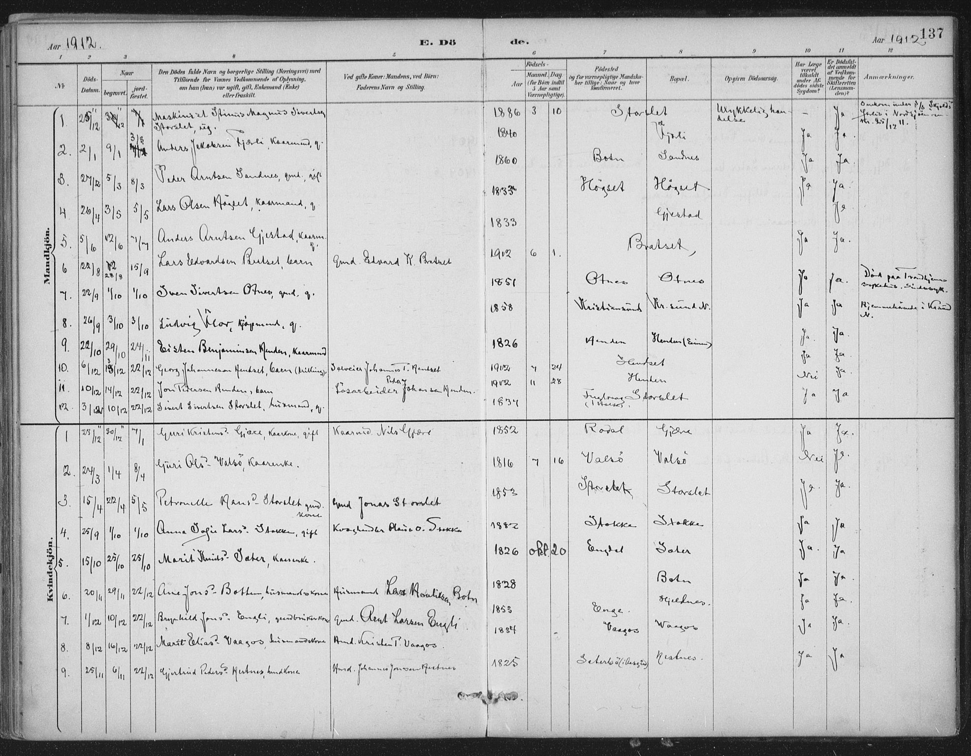 Ministerialprotokoller, klokkerbøker og fødselsregistre - Møre og Romsdal, AV/SAT-A-1454/580/L0925: Parish register (official) no. 580A02, 1888-1913, p. 137