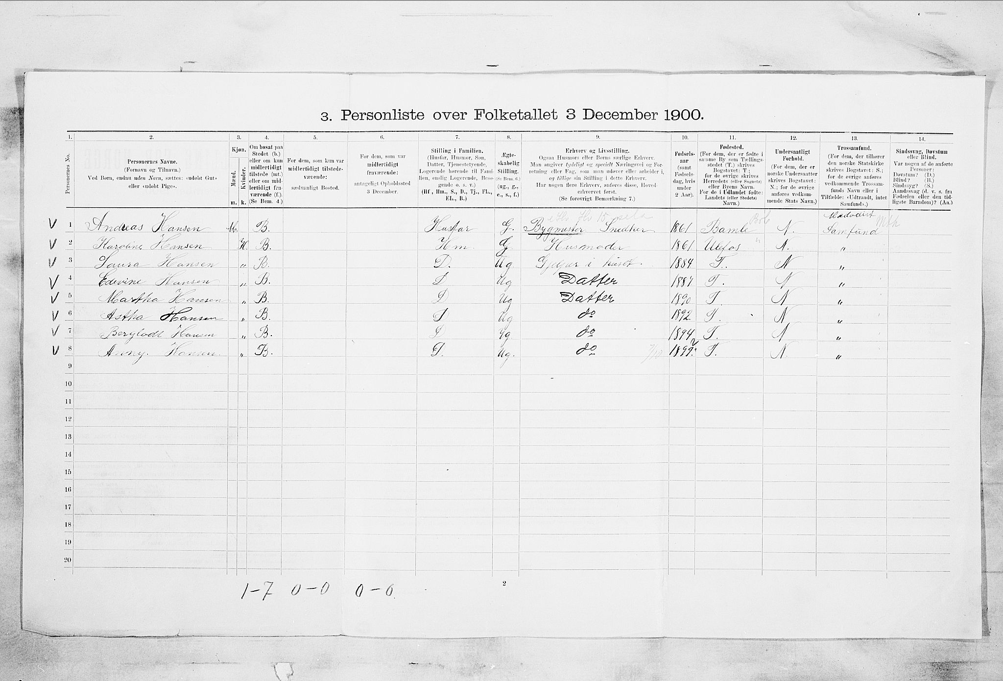 SAKO, 1900 census for Skien, 1900, p. 3746