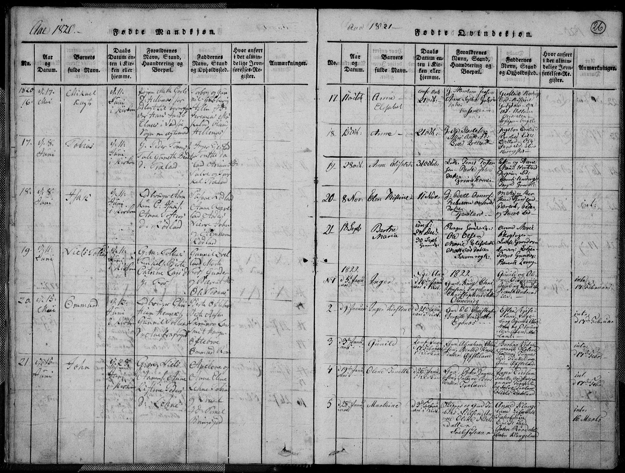 Lyngdal sokneprestkontor, SAK/1111-0029/F/Fa/Fac/L0006: Parish register (official) no. A 6, 1815-1825, p. 26
