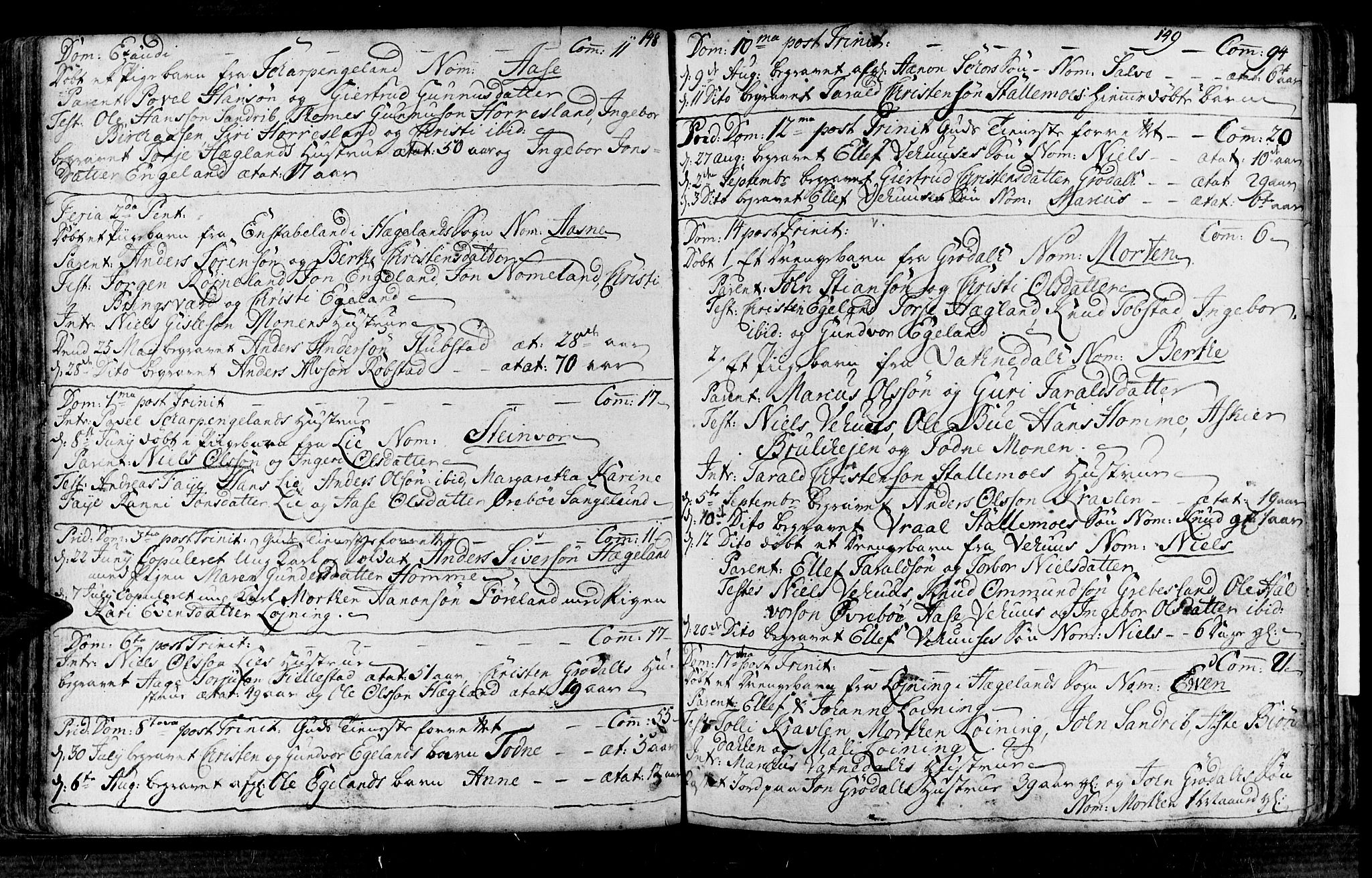 Vennesla sokneprestkontor, AV/SAK-1111-0045/Fa/Fac/L0001: Parish register (official) no. A 1, 1743-1784, p. 148-149