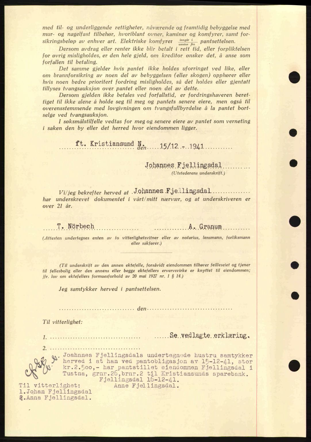 Nordmøre sorenskriveri, SAT/A-4132/1/2/2Ca: Mortgage book no. B88, 1941-1942, Diary no: : 501/1942