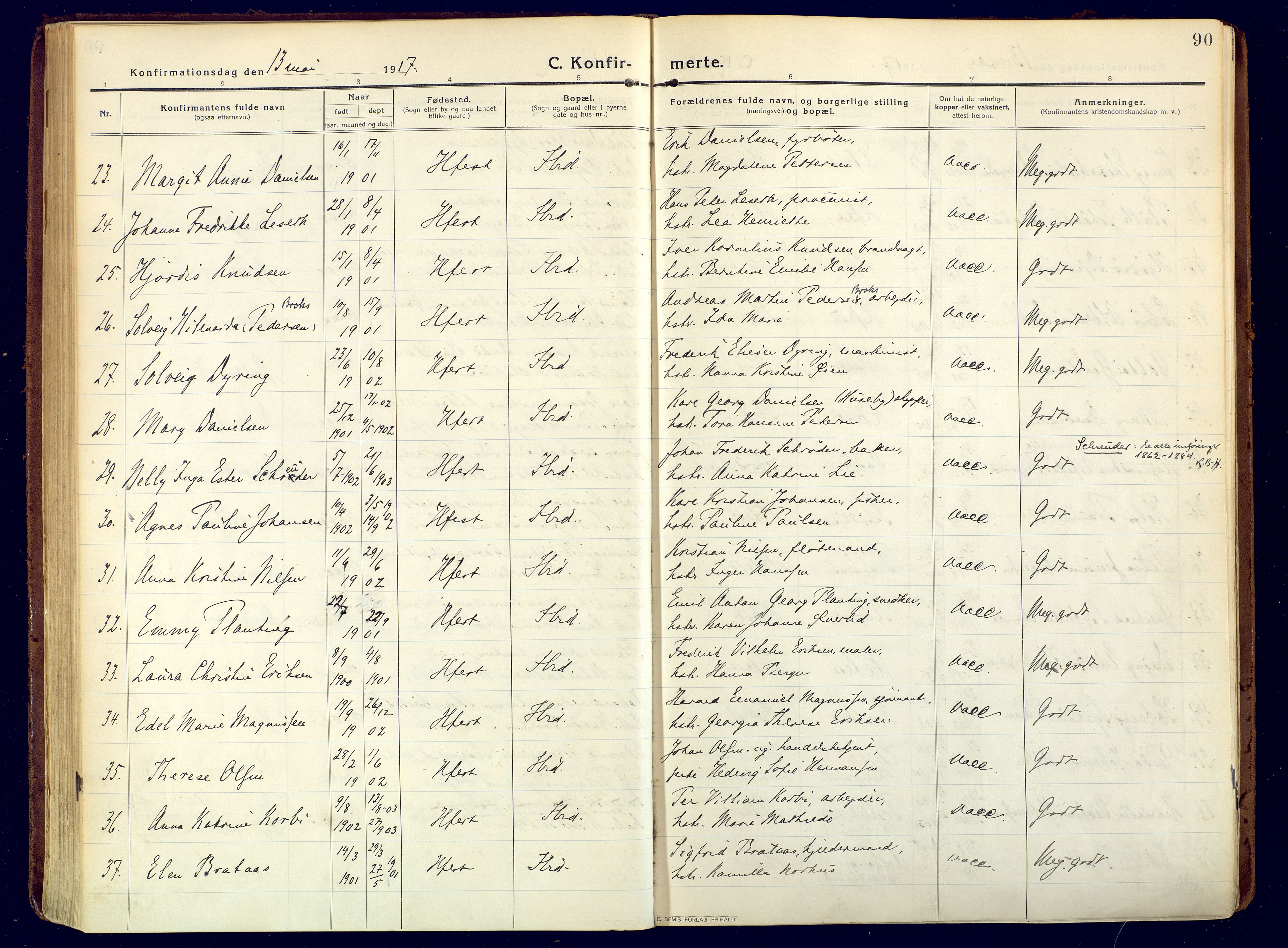 Hammerfest sokneprestkontor, AV/SATØ-S-1347/H/Ha/L0015.kirke: Parish register (official) no. 15, 1916-1923, p. 90