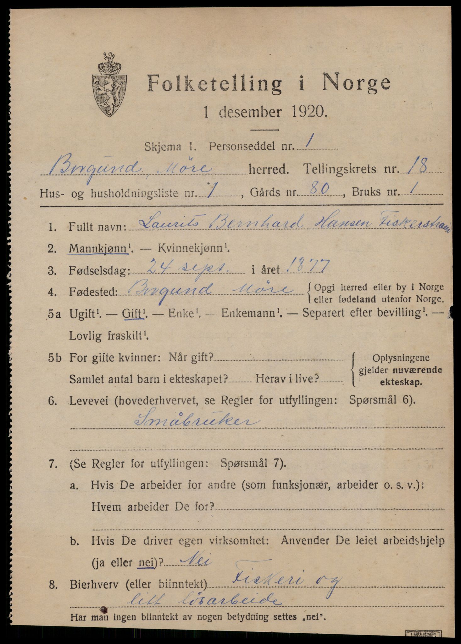 SAT, 1920 census for Borgund, 1920, p. 12920