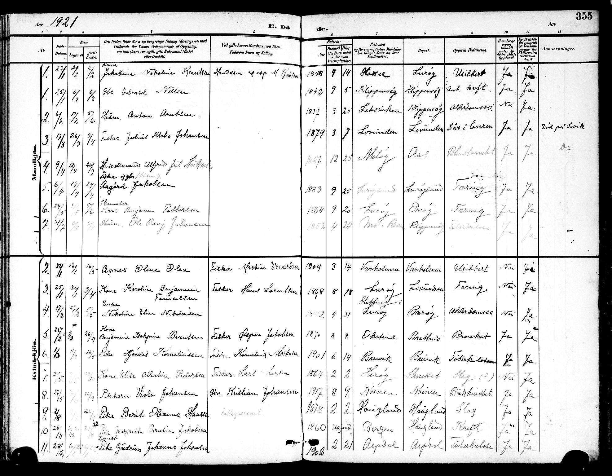 Ministerialprotokoller, klokkerbøker og fødselsregistre - Nordland, SAT/A-1459/839/L0569: Parish register (official) no. 839A06, 1903-1922, p. 355