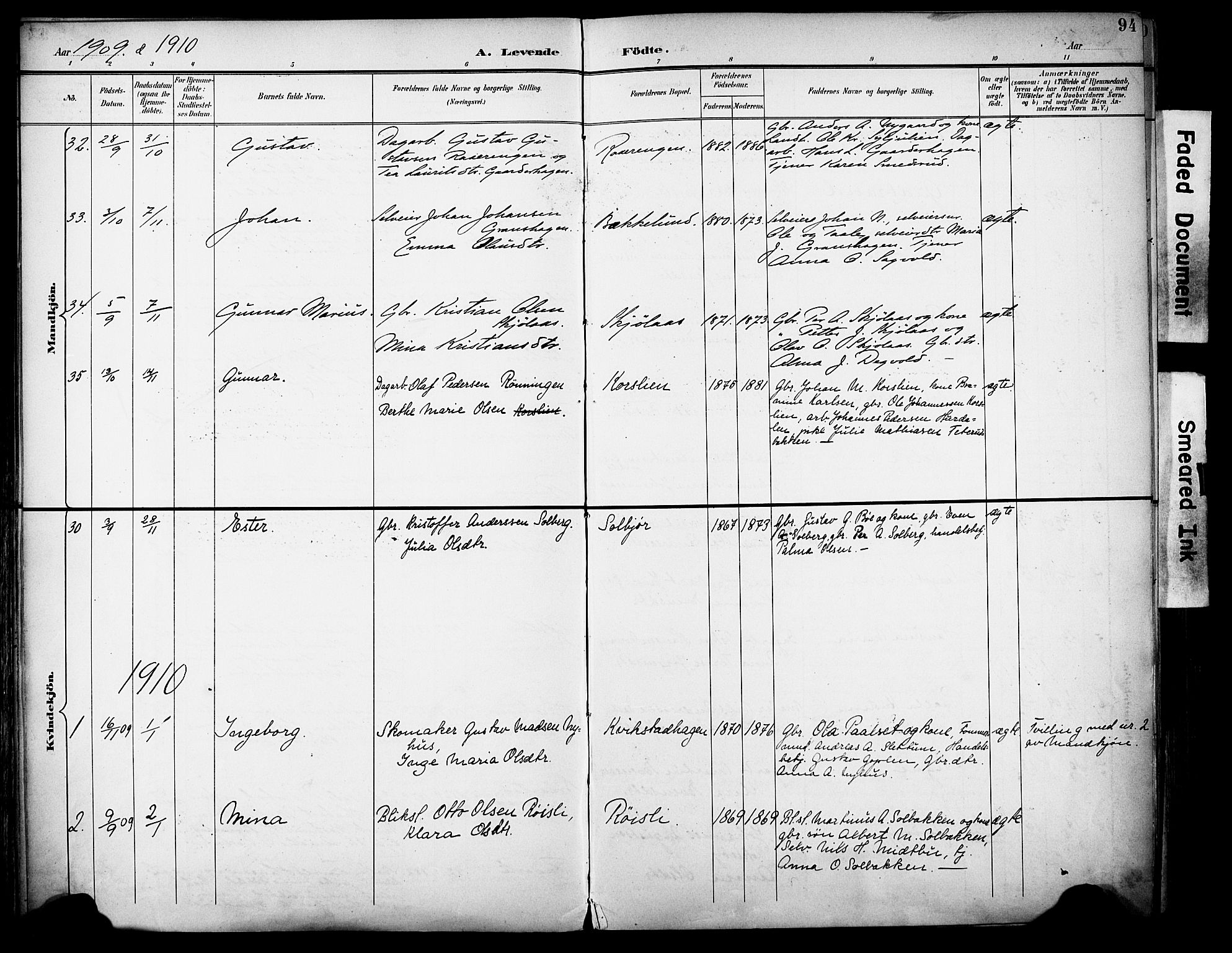 Vestre Toten prestekontor, SAH/PREST-108/H/Ha/Haa/L0013: Parish register (official) no. 13, 1895-1911, p. 94