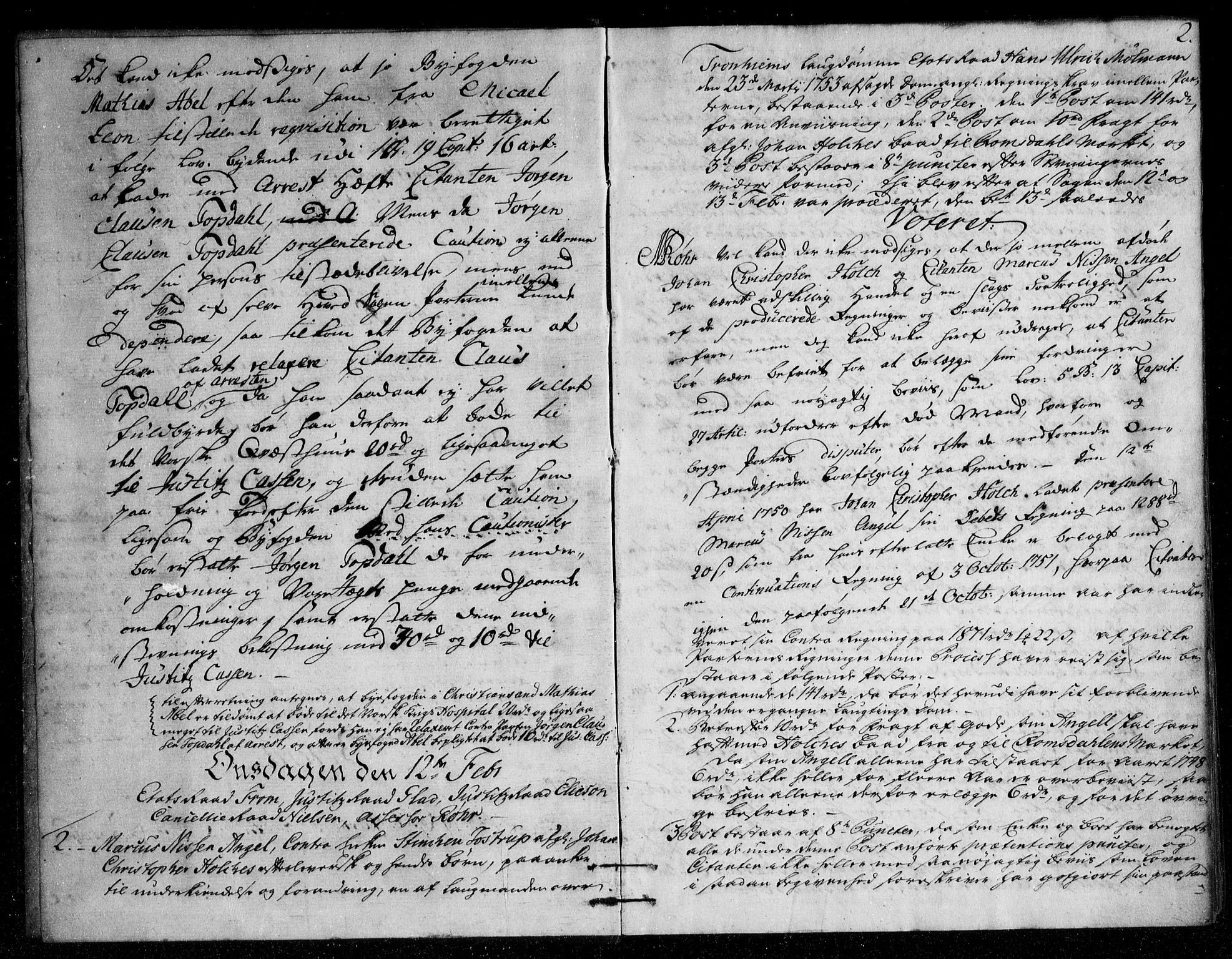 Overhoffretten 1667-1797, AV/RA-EA-2884/Ac/L0191: Voteringsprotokoll, 1755, p. 1b-2a