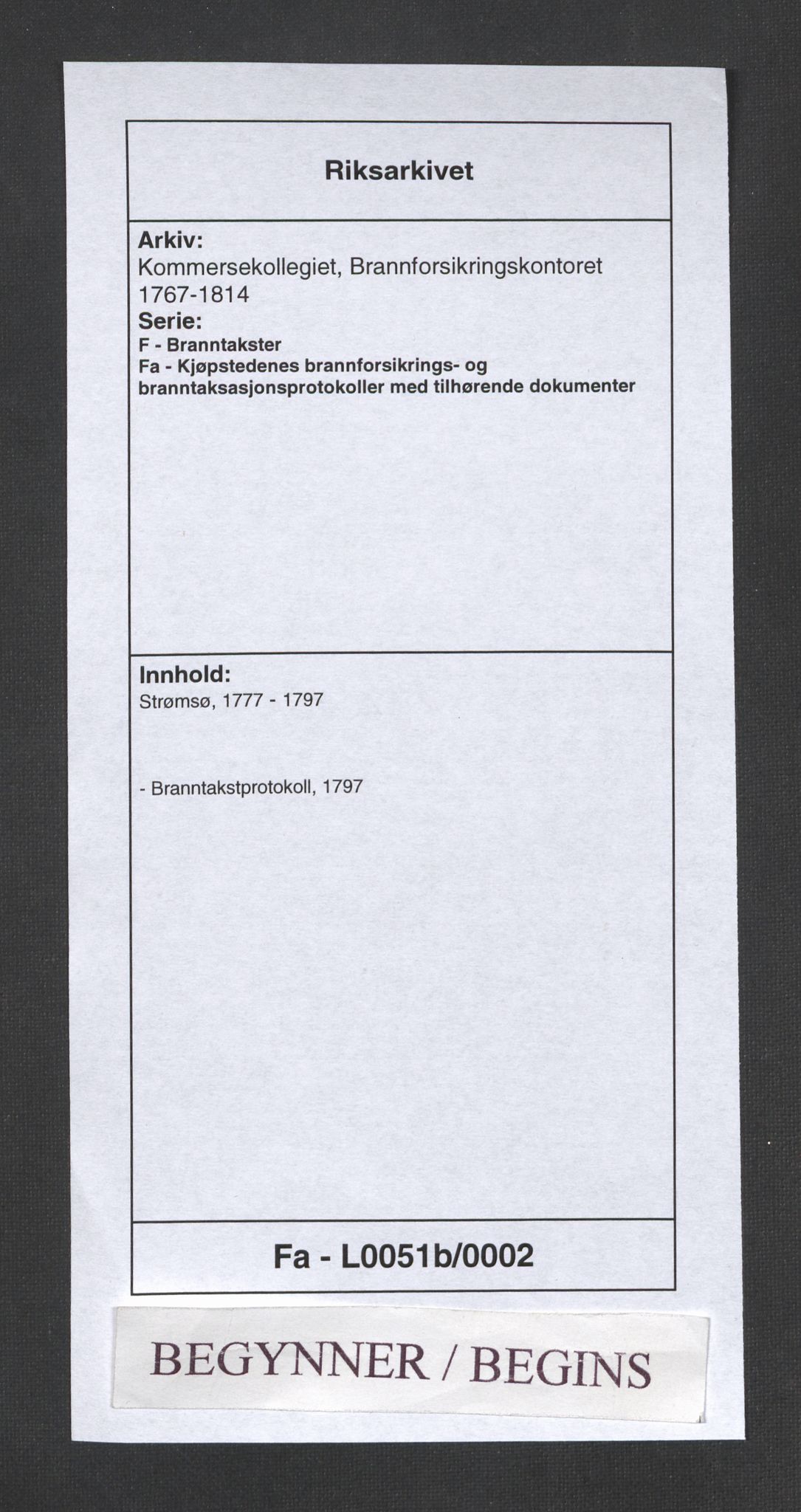 Kommersekollegiet, Brannforsikringskontoret 1767-1814, RA/EA-5458/F/Fa/L0051b/0002: Strømsø / Branntakstprotokoll, 1797