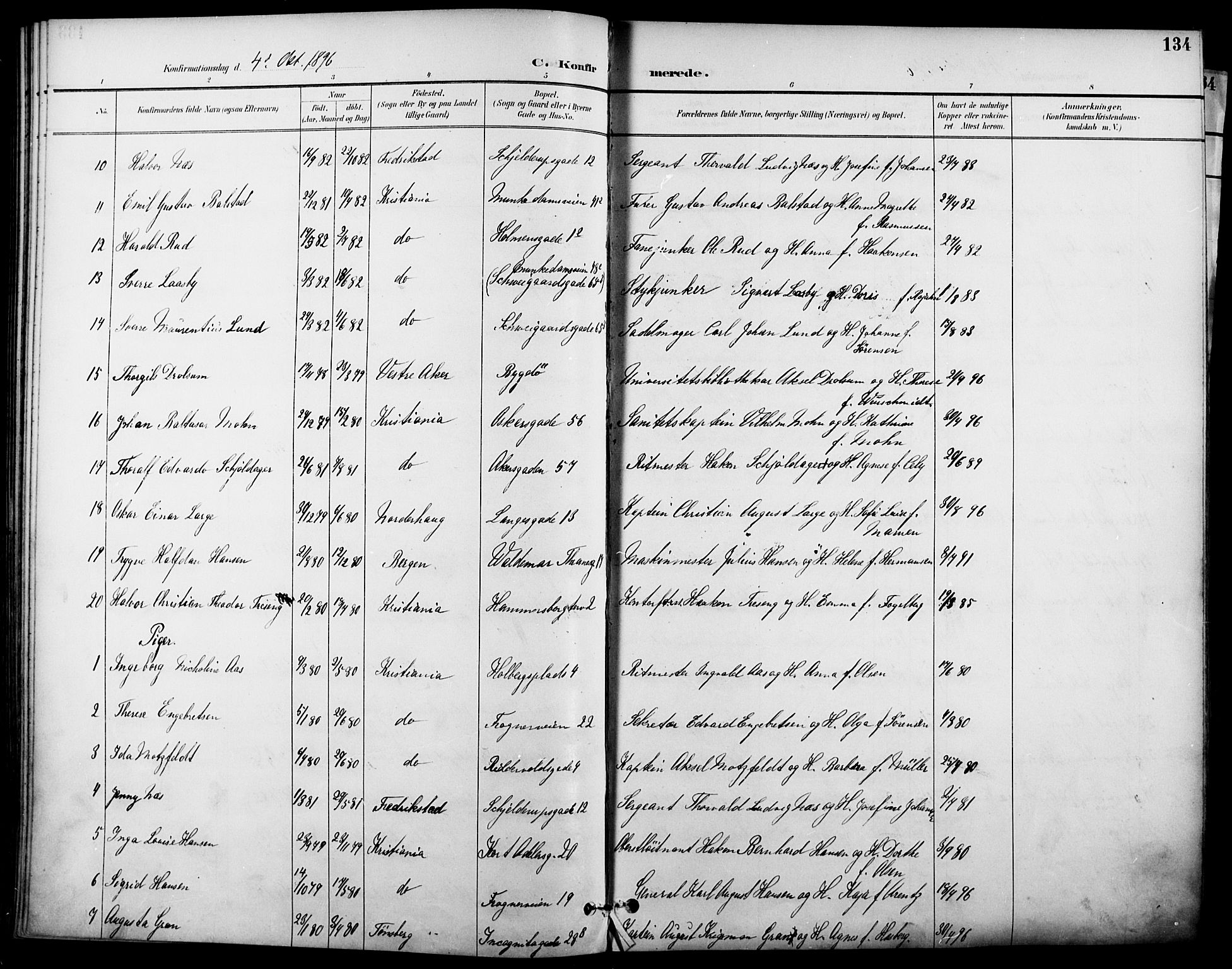 Garnisonsmenigheten Kirkebøker, AV/SAO-A-10846/F/Fa/L0013: Parish register (official) no. 13, 1894-1904, p. 134