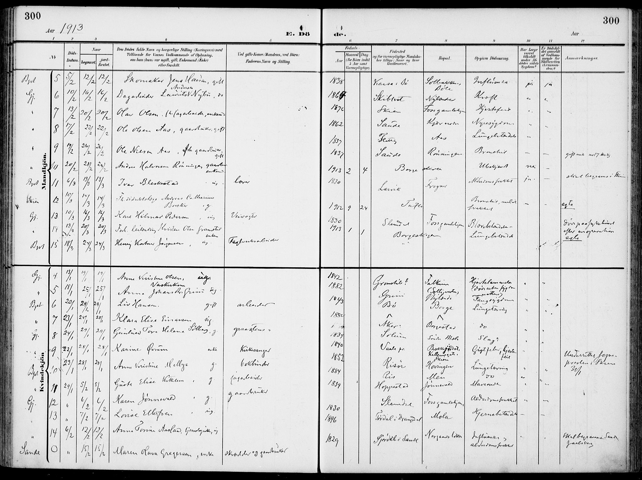 Gjerpen kirkebøker, AV/SAKO-A-265/F/Fa/L0012: Parish register (official) no. I 12, 1905-1913, p. 300