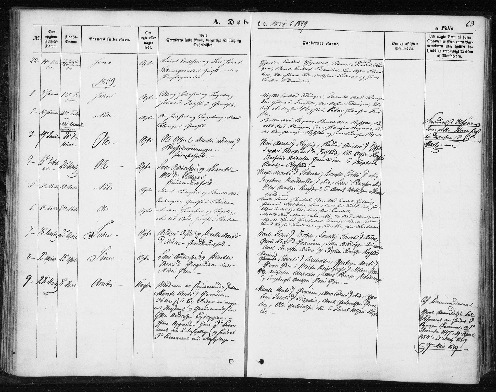 Ministerialprotokoller, klokkerbøker og fødselsregistre - Sør-Trøndelag, SAT/A-1456/687/L1000: Parish register (official) no. 687A06, 1848-1869, p. 63