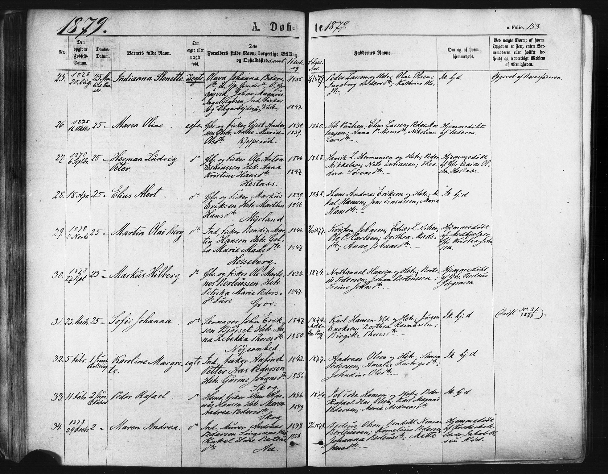 Ibestad sokneprestembete, SATØ/S-0077/H/Ha/Haa/L0010kirke: Parish register (official) no. 10, 1869-1879, p. 153