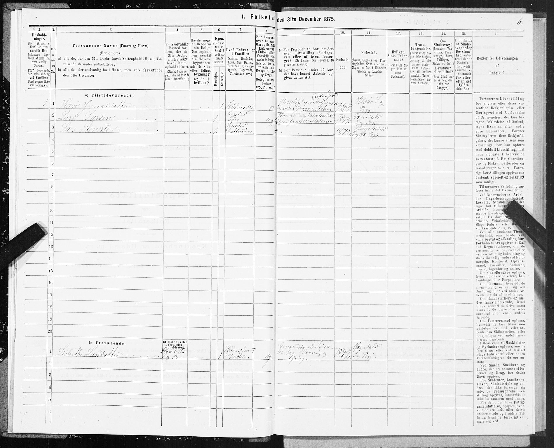 SAT, 1875 census for 1561P Øksendal, 1875, p. 2006