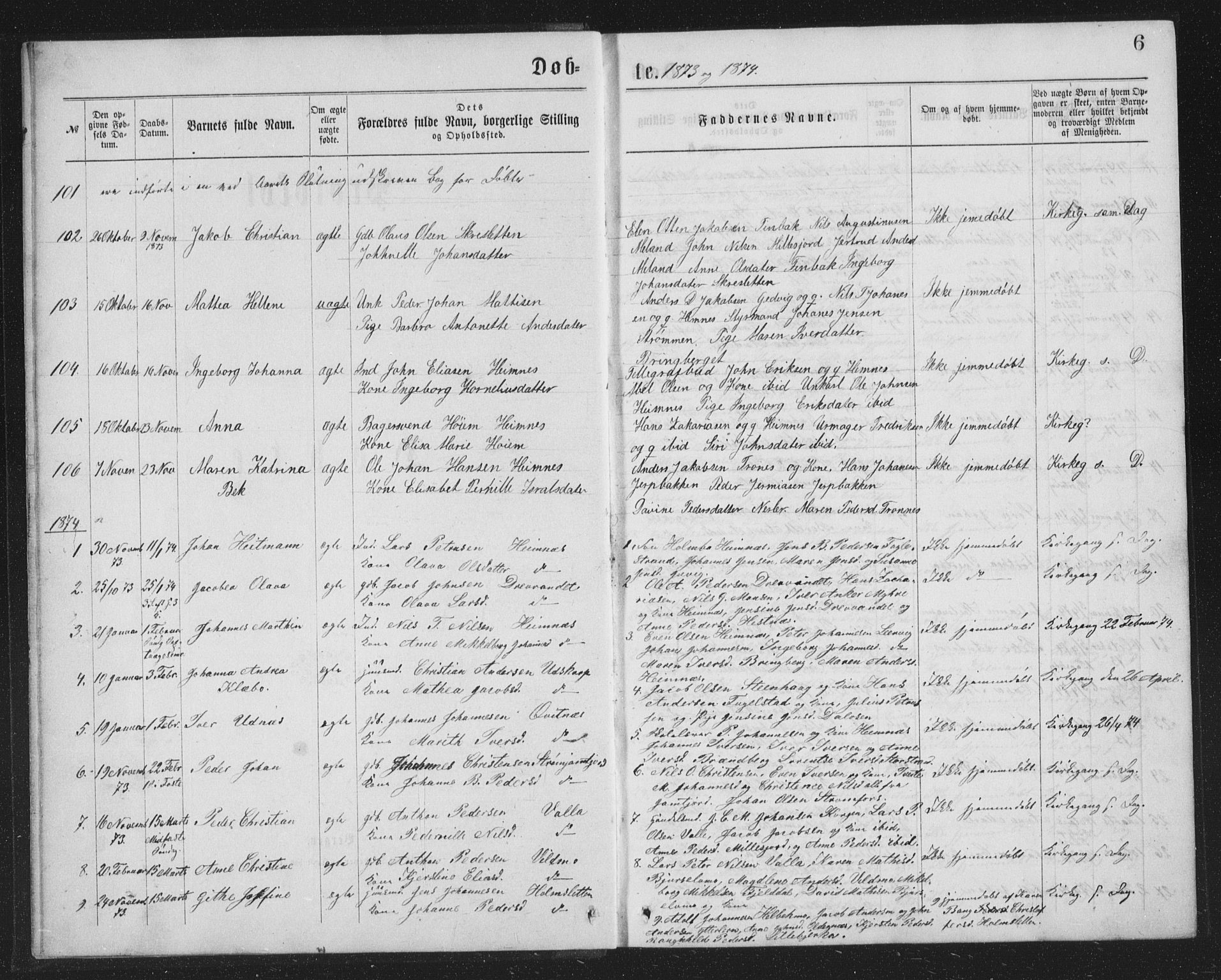 Ministerialprotokoller, klokkerbøker og fødselsregistre - Nordland, SAT/A-1459/825/L0369: Parish register (copy) no. 825C06, 1873-1885, p. 6