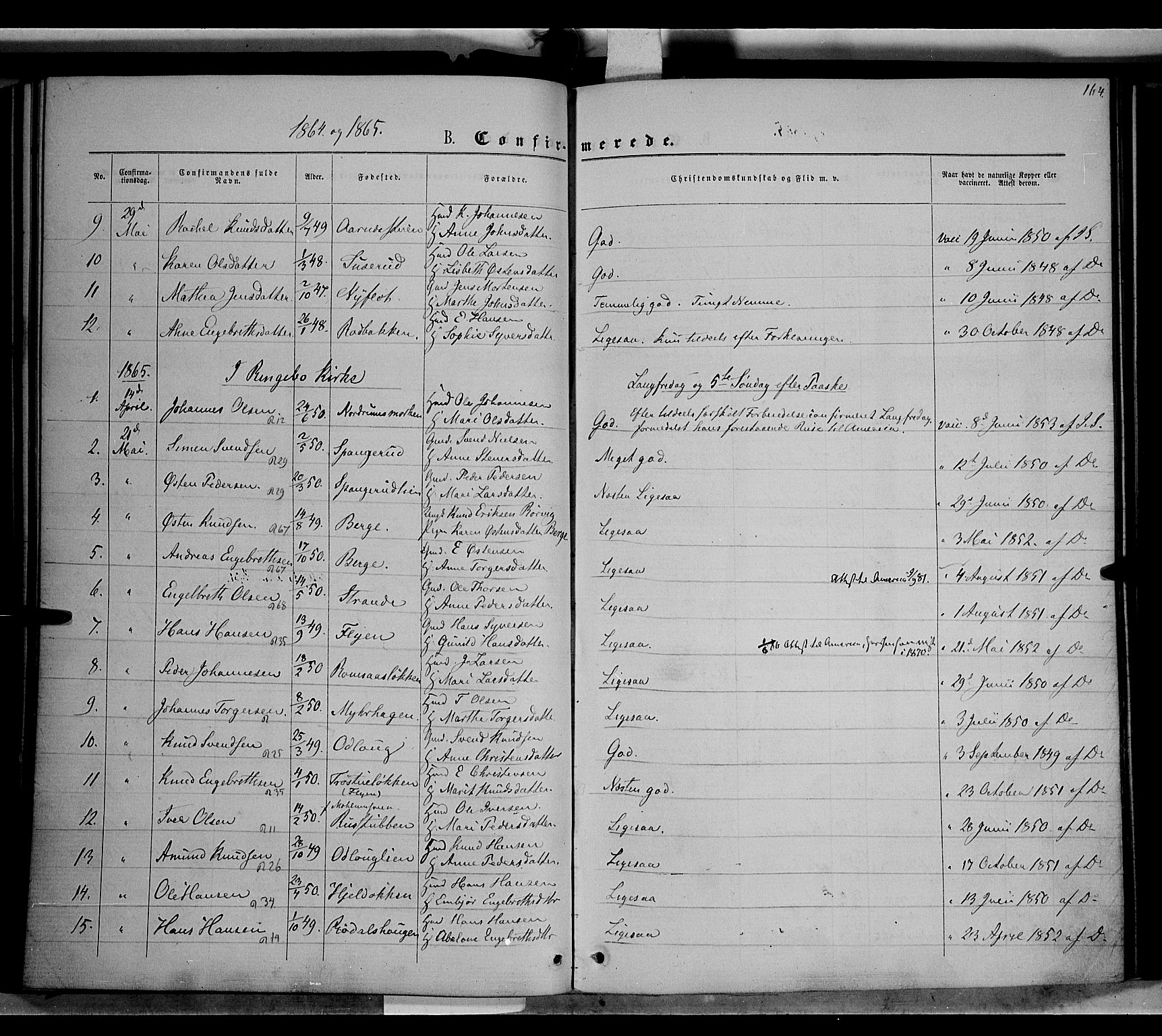 Ringebu prestekontor, SAH/PREST-082/H/Ha/Haa/L0007: Parish register (official) no. 7, 1860-1877, p. 164