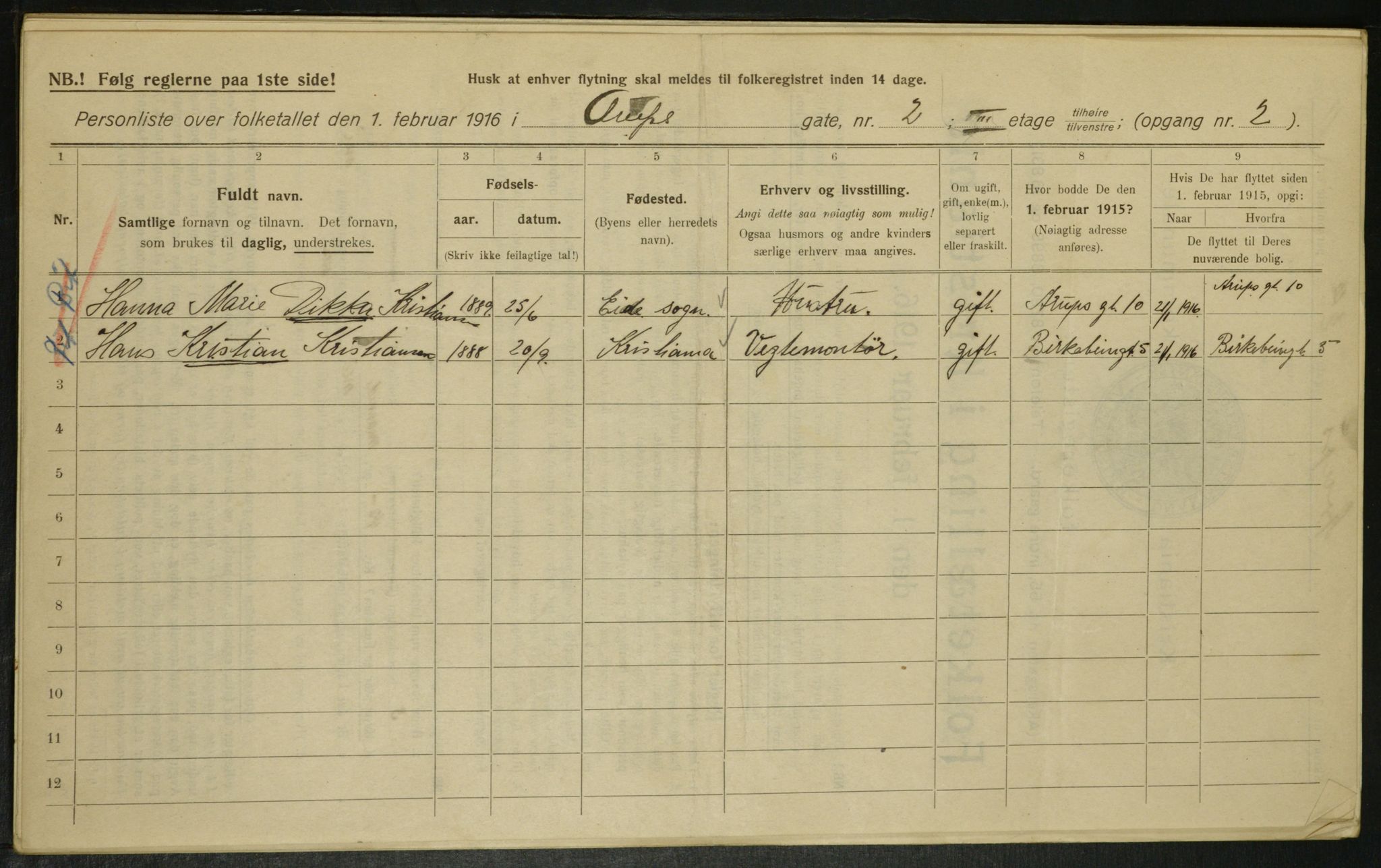 OBA, Municipal Census 1916 for Kristiania, 1916, p. 2249