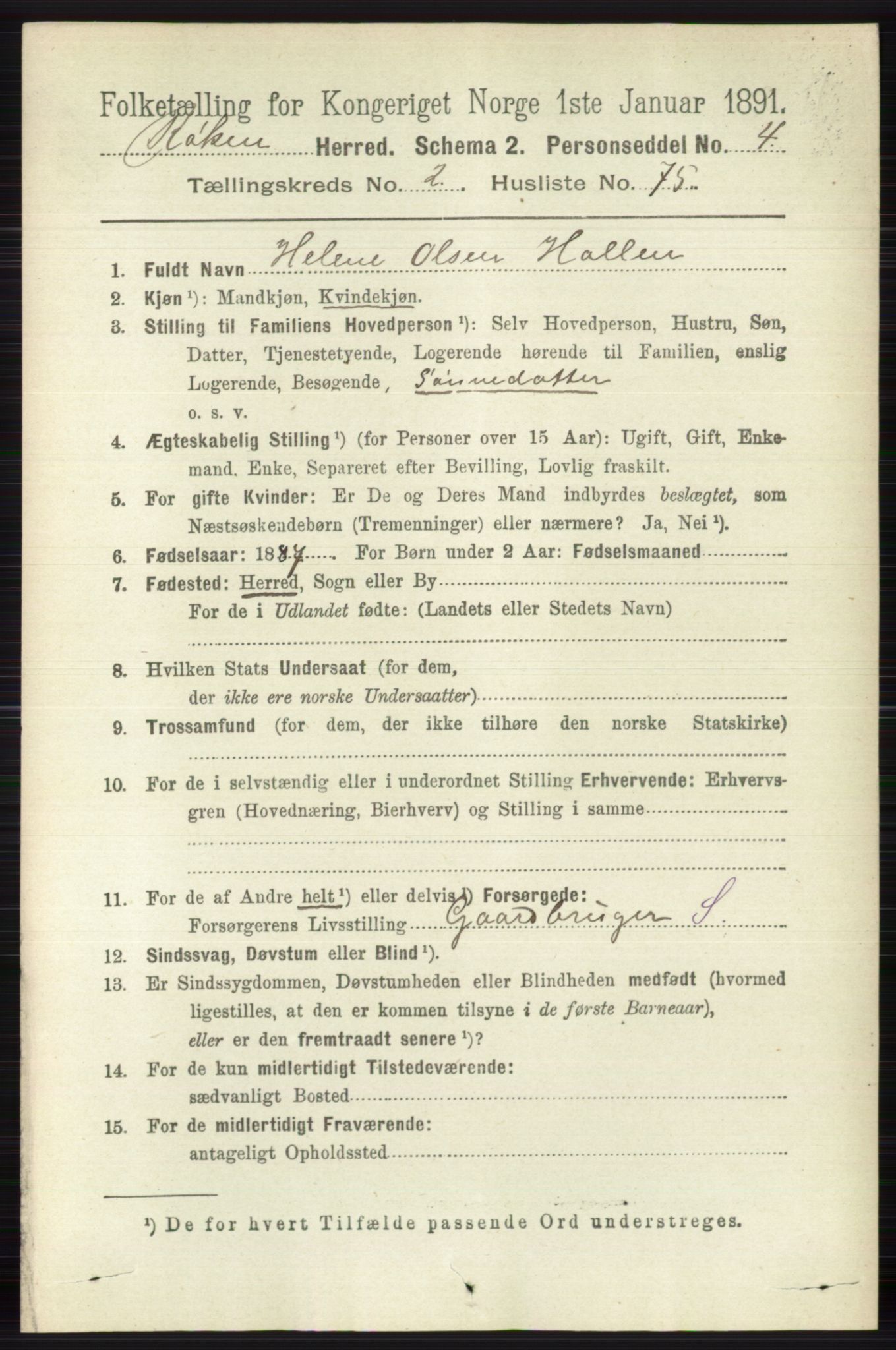 RA, 1891 census for 0627 Røyken, 1891, p. 1089