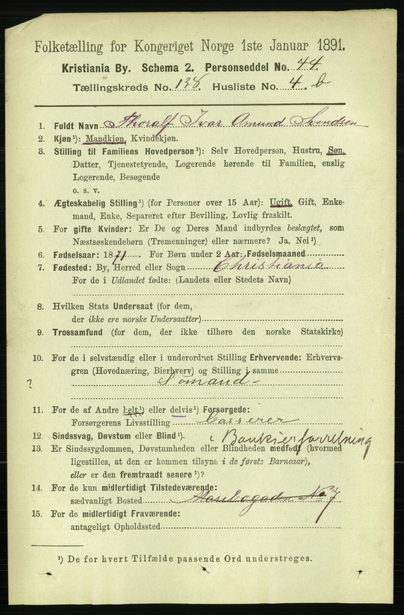 RA, 1891 census for 0301 Kristiania, 1891, p. 76586